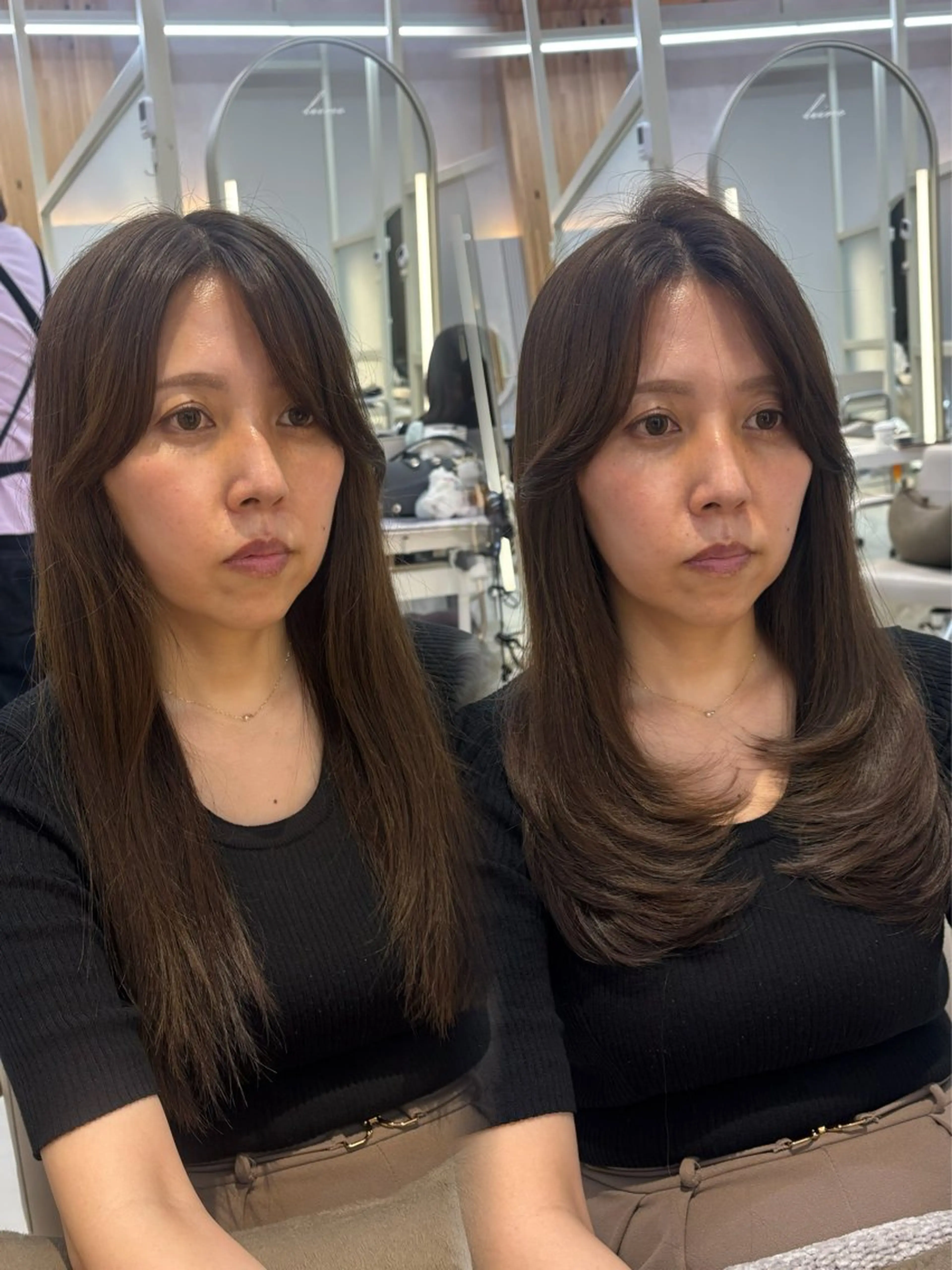 セミロング カット かなこ／レイヤー ／透明感カラーのヘアスタイル