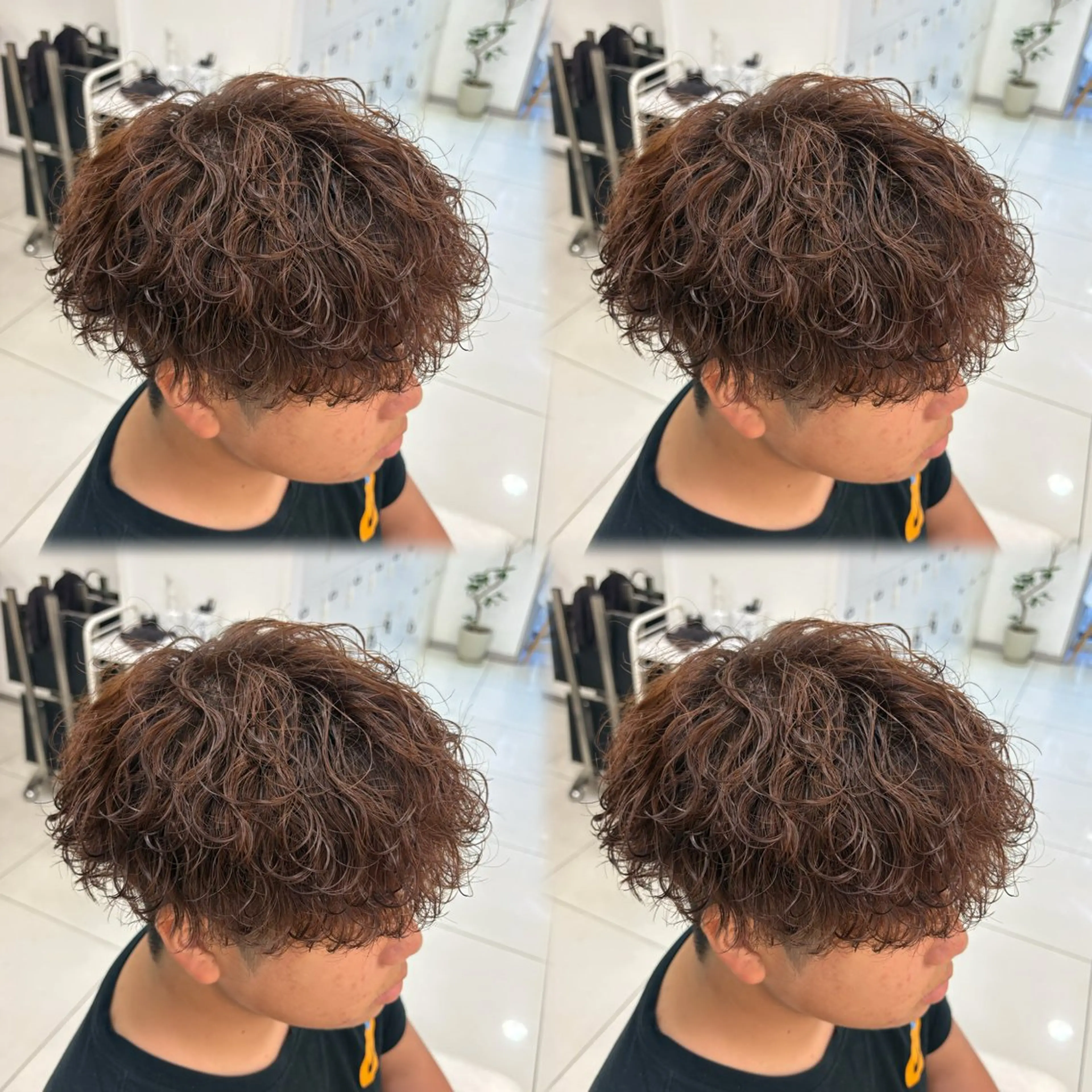 ミディアム カラー パーマ メンズ ミディアムパーマ センターパート フェードカット フェザーパーマ カルマパーマ 髪質改善/艶カラー/ メンズパーマ/鈴木のヘアスタイル