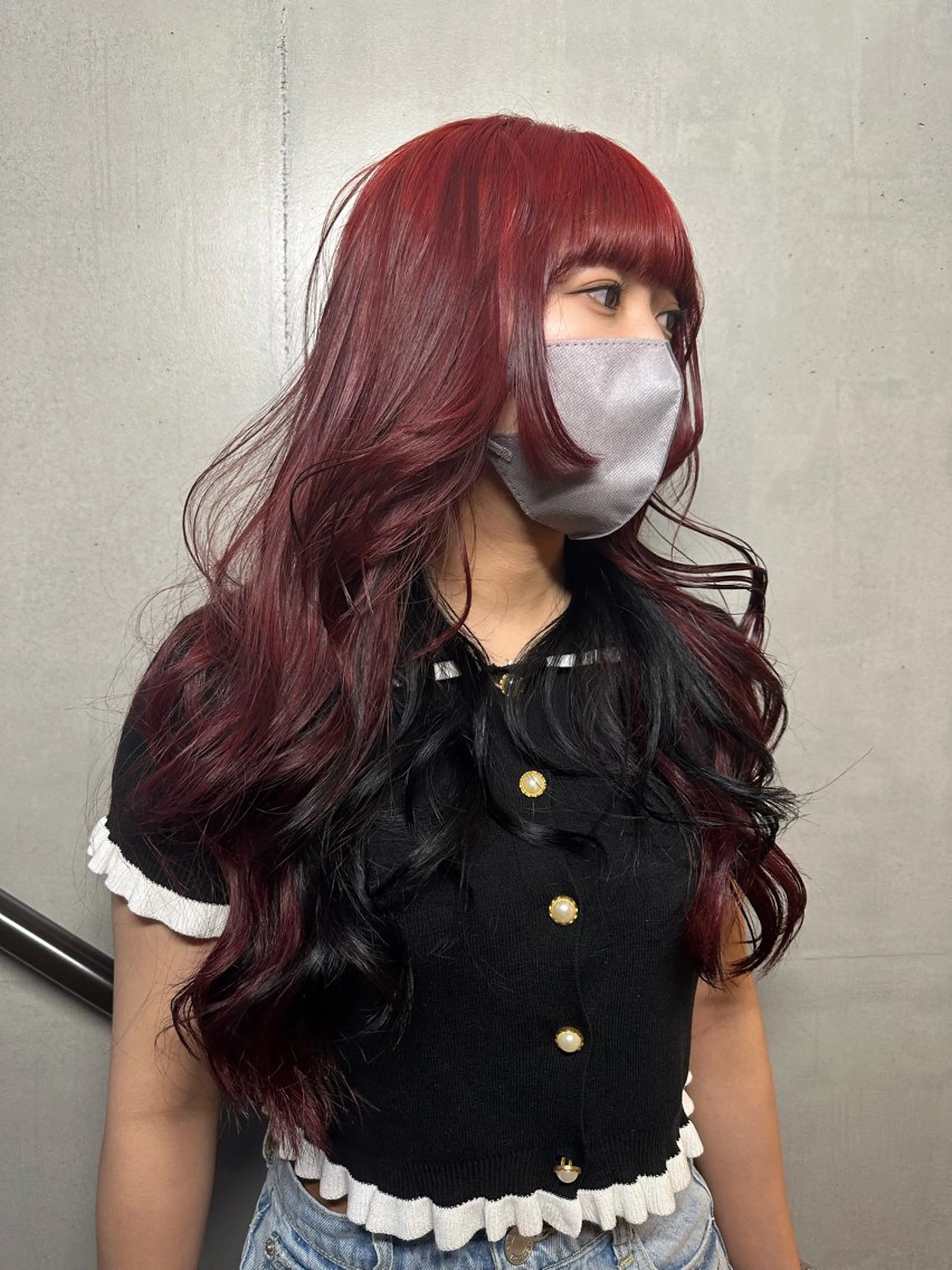 ロング カラー 黒髪 レッドカラー 🎀暖色カラー🎀 おかだみほのヘアスタイル