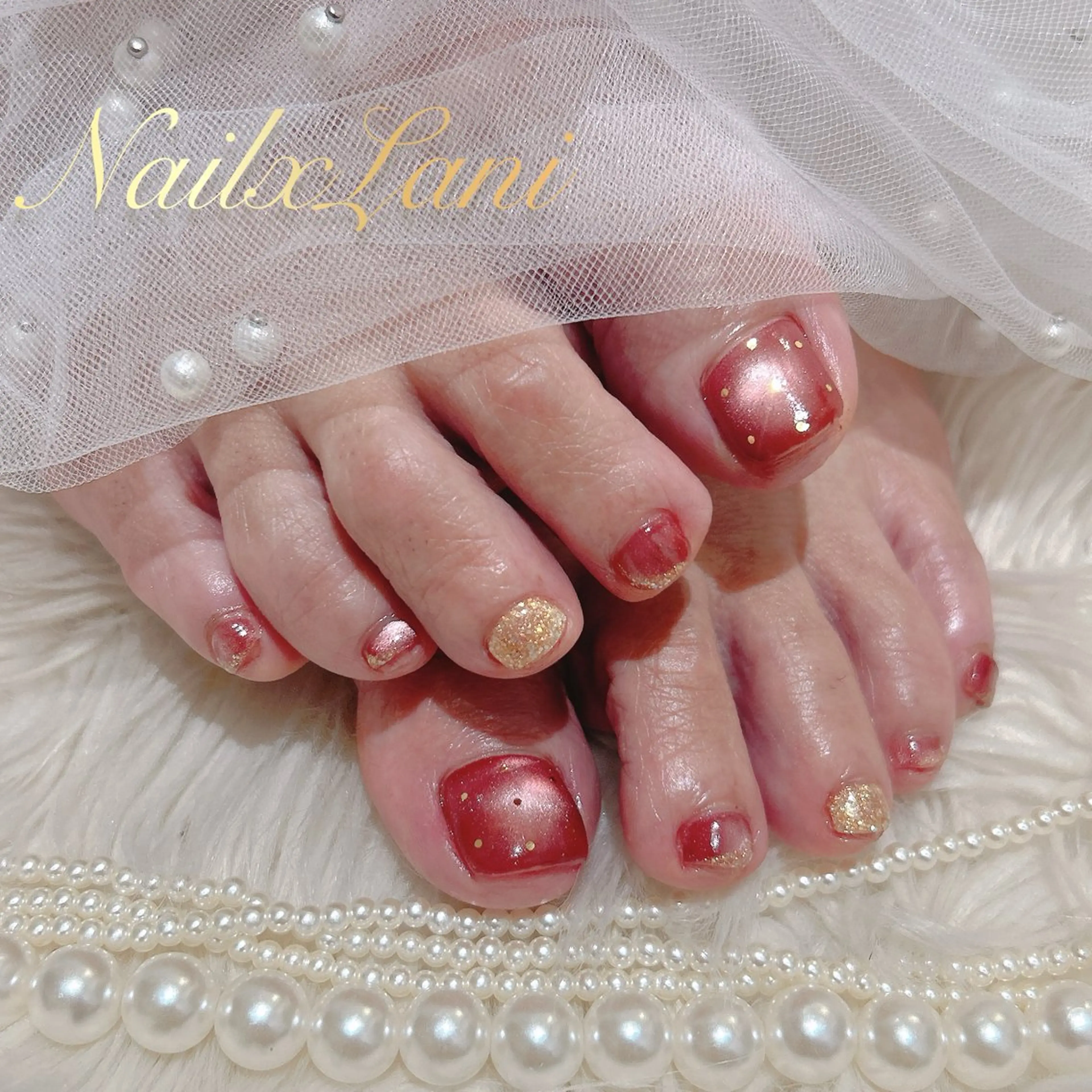 ネイル フットネイル ジェルネイル マグネットネイル パラジェル Nail×Lani 深爪矯正対応◎のネイルデザイン
