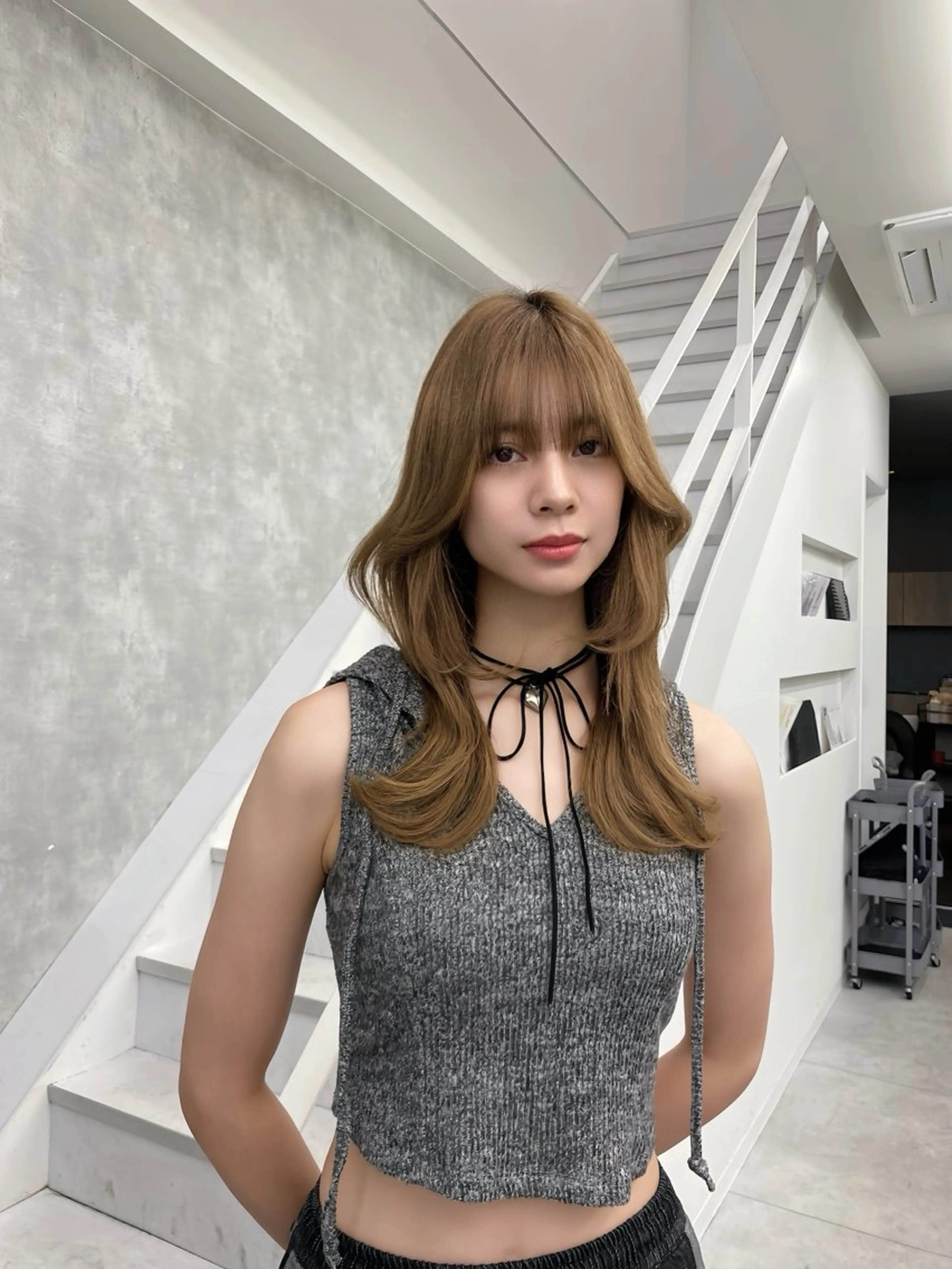 セミロング カラー ケアカラー くびれヘア レイヤーカット レイヤー/艶カラー /韓国ヘア/高松のヘアスタイル