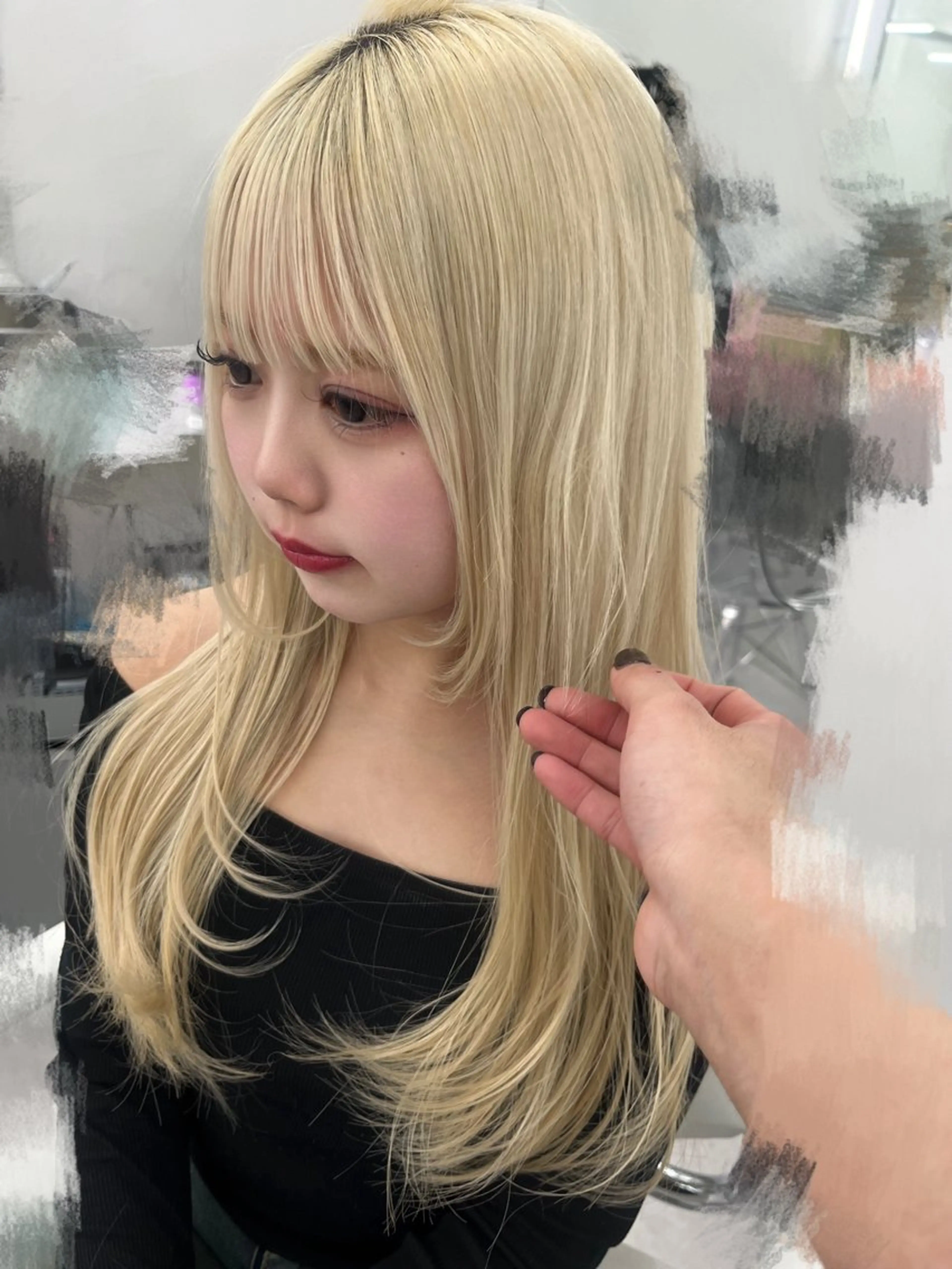 カラー アッシュ ベージュカラー 黒髪 ブリーチ ブルーカラー 透明感カラー✨🩵 韓国ヘアkanatoのヘアスタイル