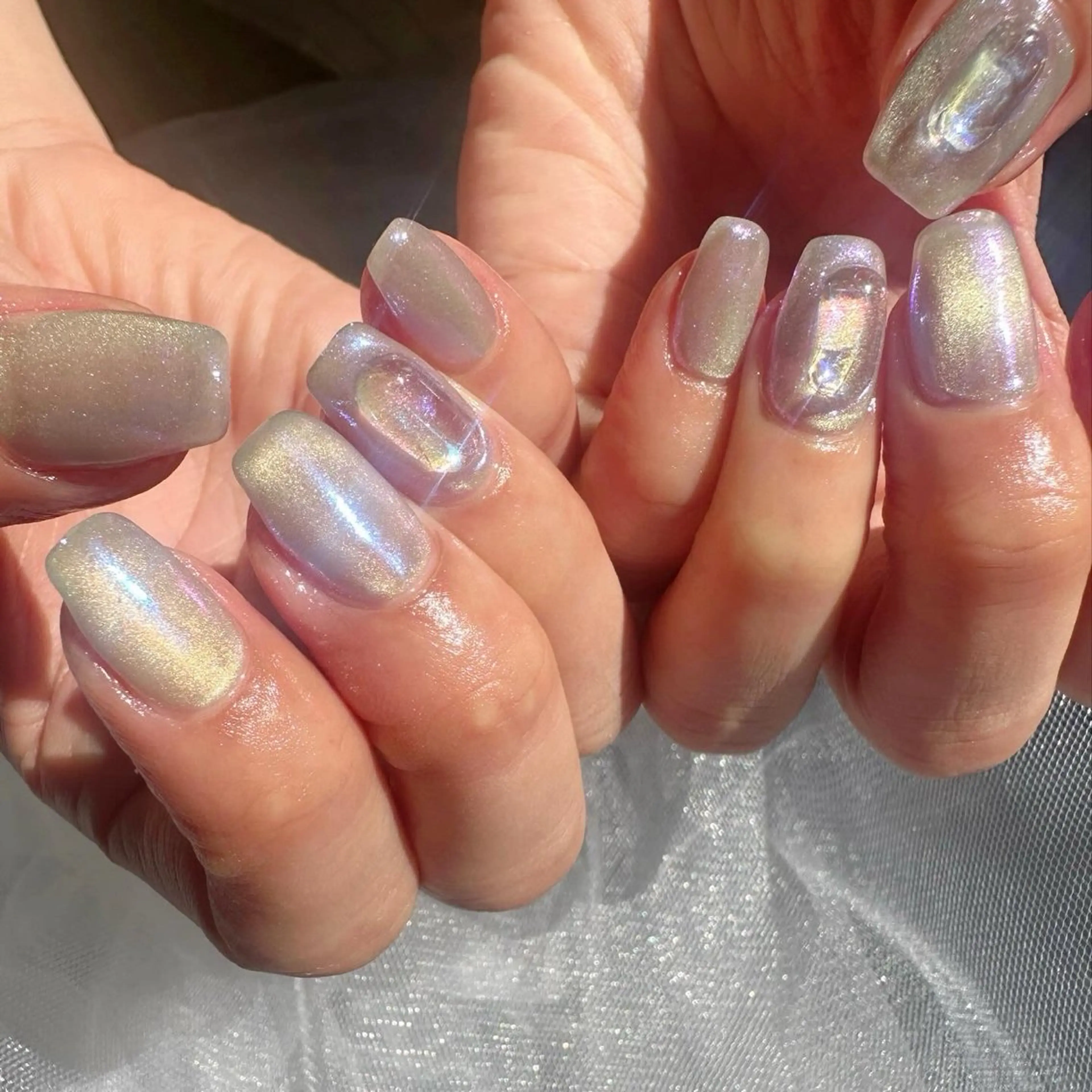 ネイル オーロラネイル 氷ネイル・うるうるネイル 韓国ネイル ミラーネイル ニュアンスネイル 🪞KAPE NAIL 🪞のネイルデザイン