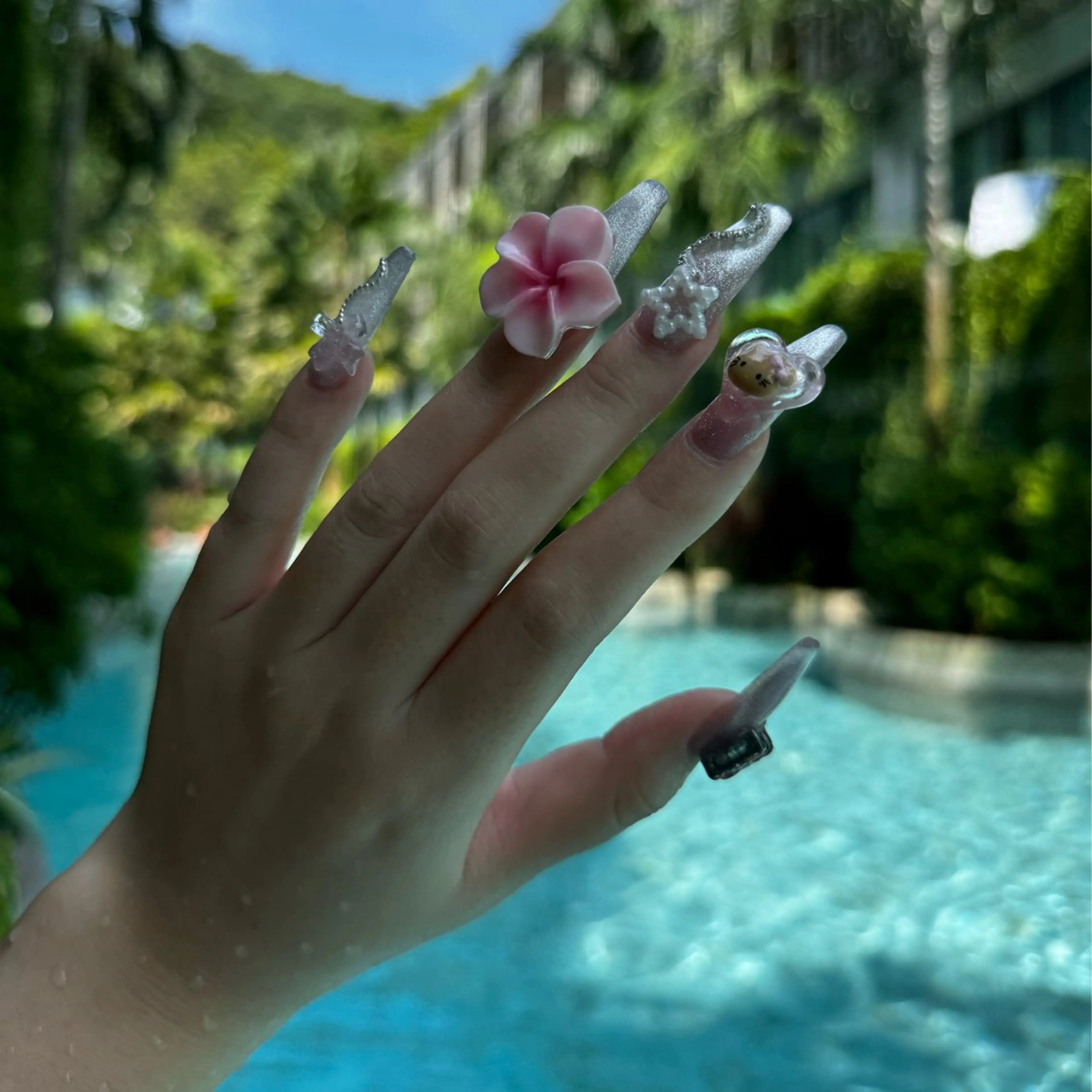 パーツ乗せ放題!【オフなし】長さだし10本!Full Art🩷持ち込みデザイン可の写真