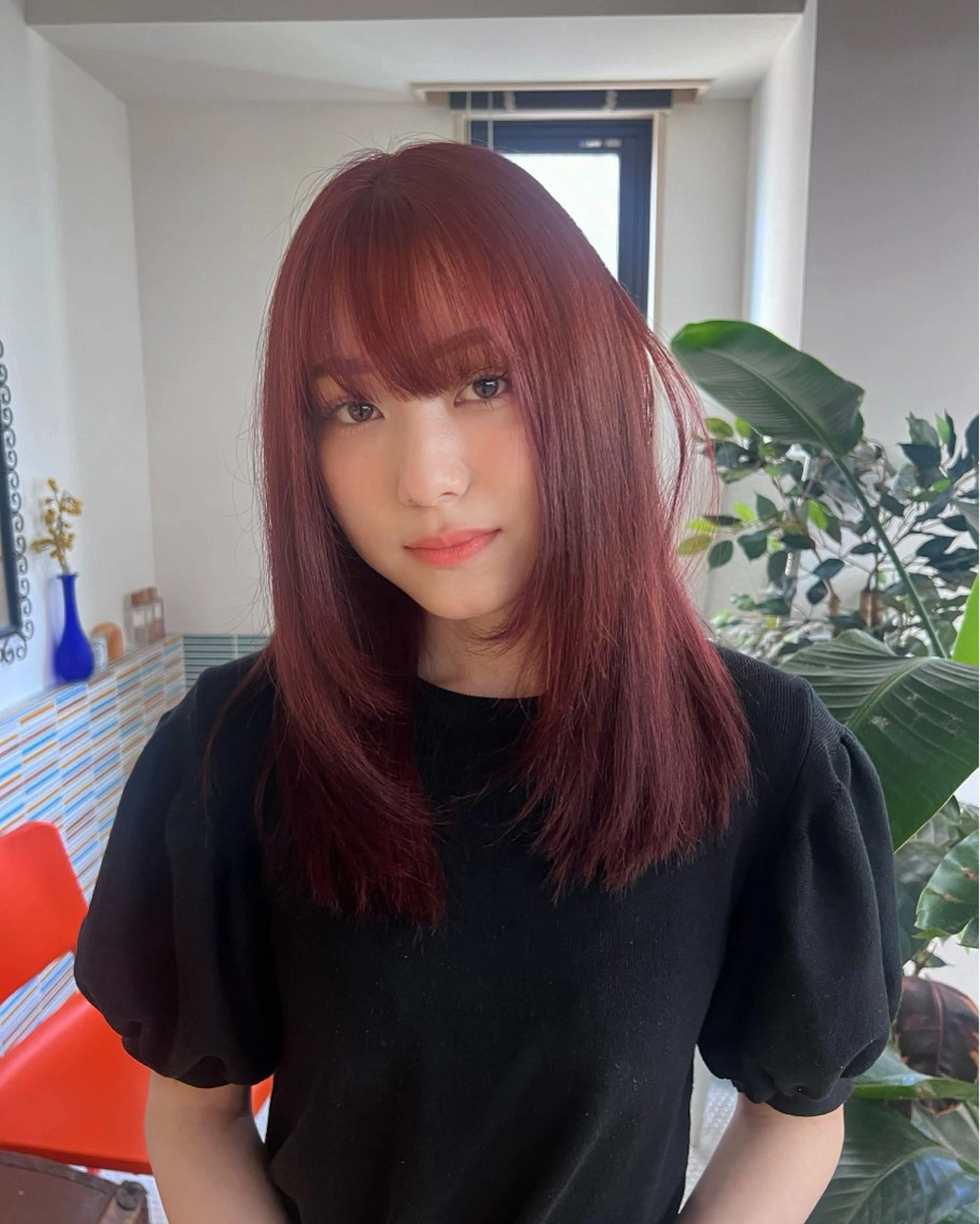 セミロング カラー ブリーチ ボルドーカラー ダブルカラー ブリーチなしカラー ブリーチ矯正/ ブリーチ特化mikaのヘアスタイル