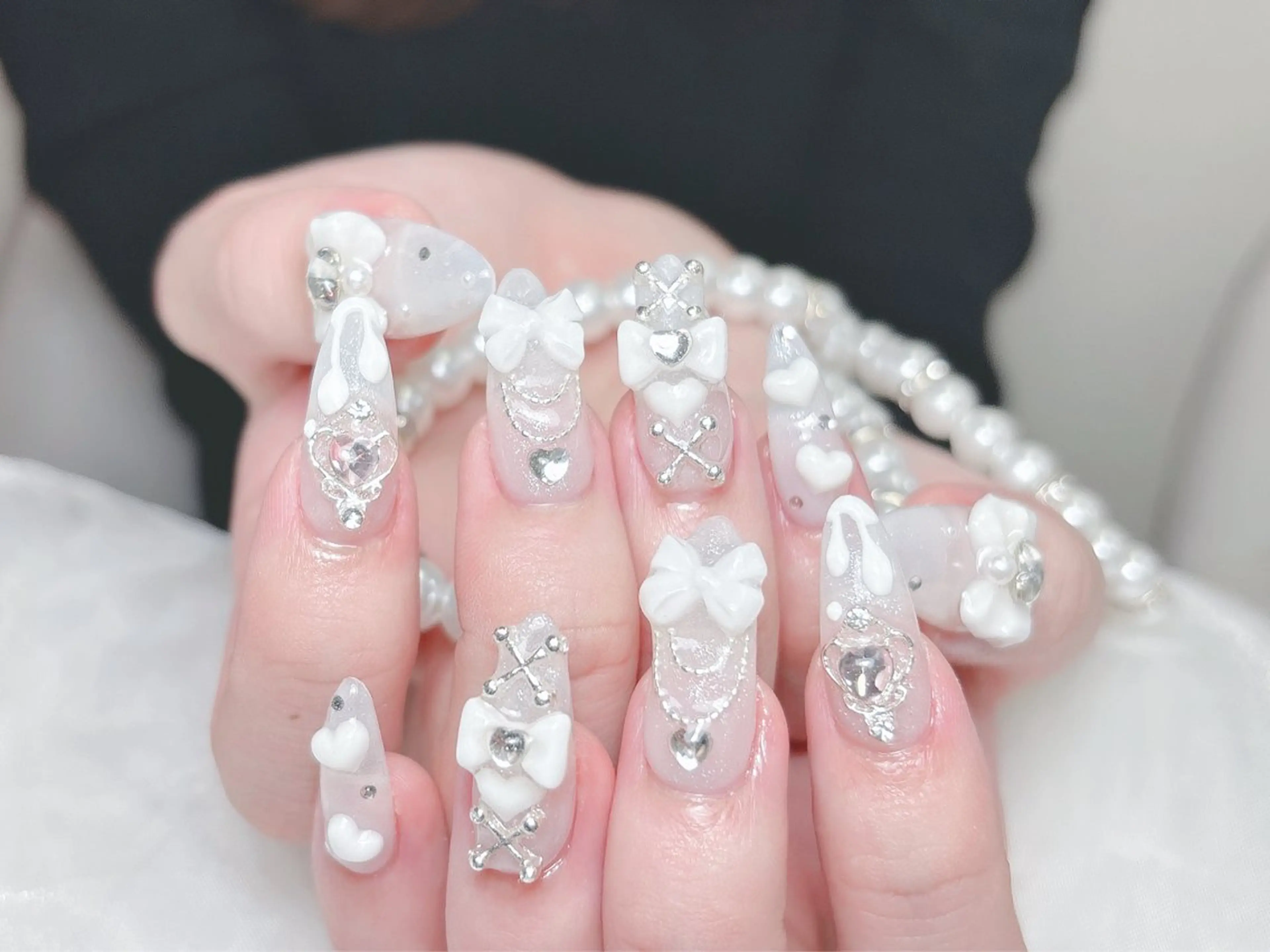 ネイル 成人式 キラキラネイル 大理石ネイル(マーブル) スカルプネイル 夏ネイル MoMoA Nail ネイル長さ出し専門店のネイルデザイン