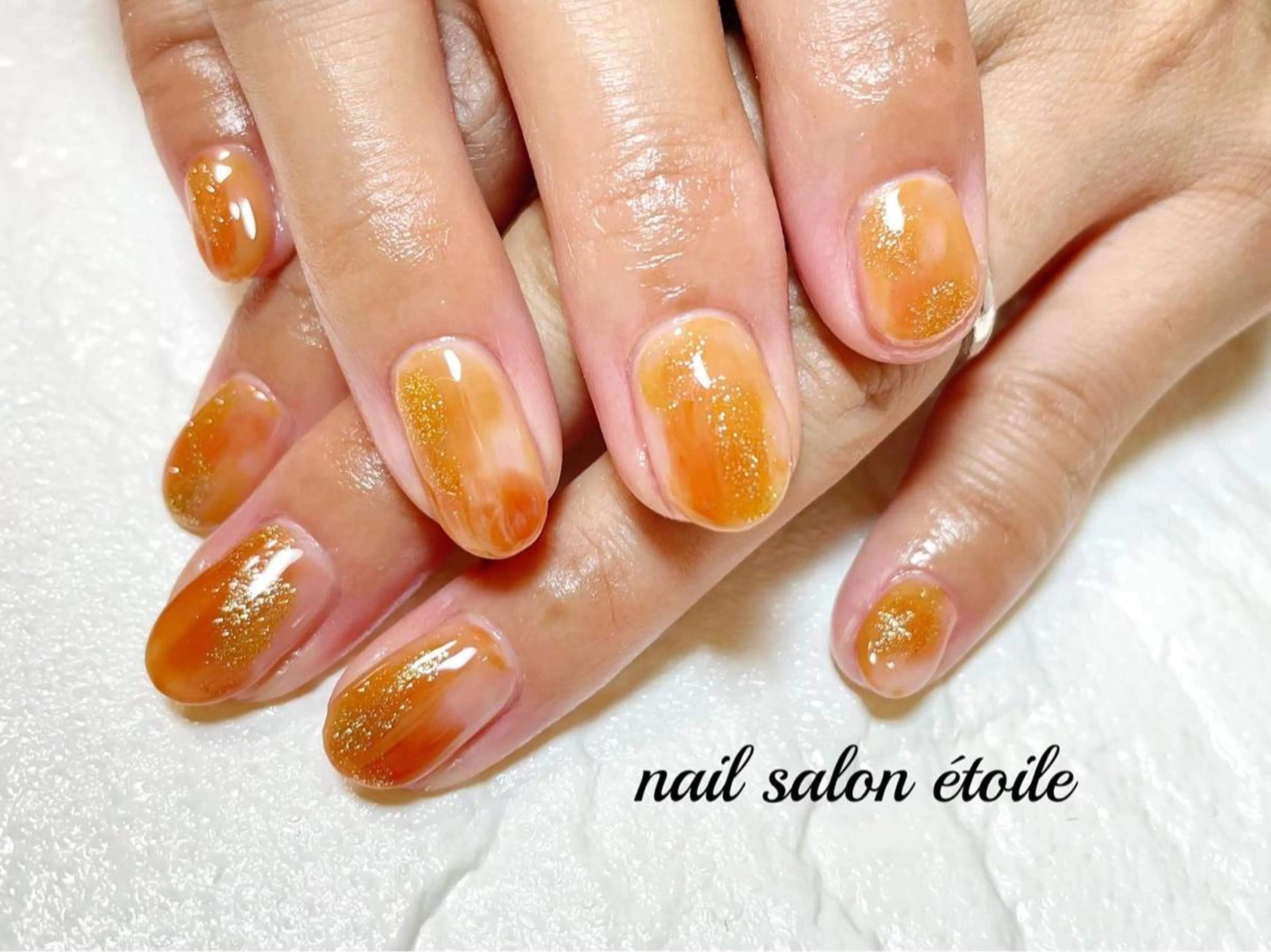 ネイル ジェルネイル ニュアンスネイル オレンジ ハンドネイル nail salon étoileのネイルデザイン