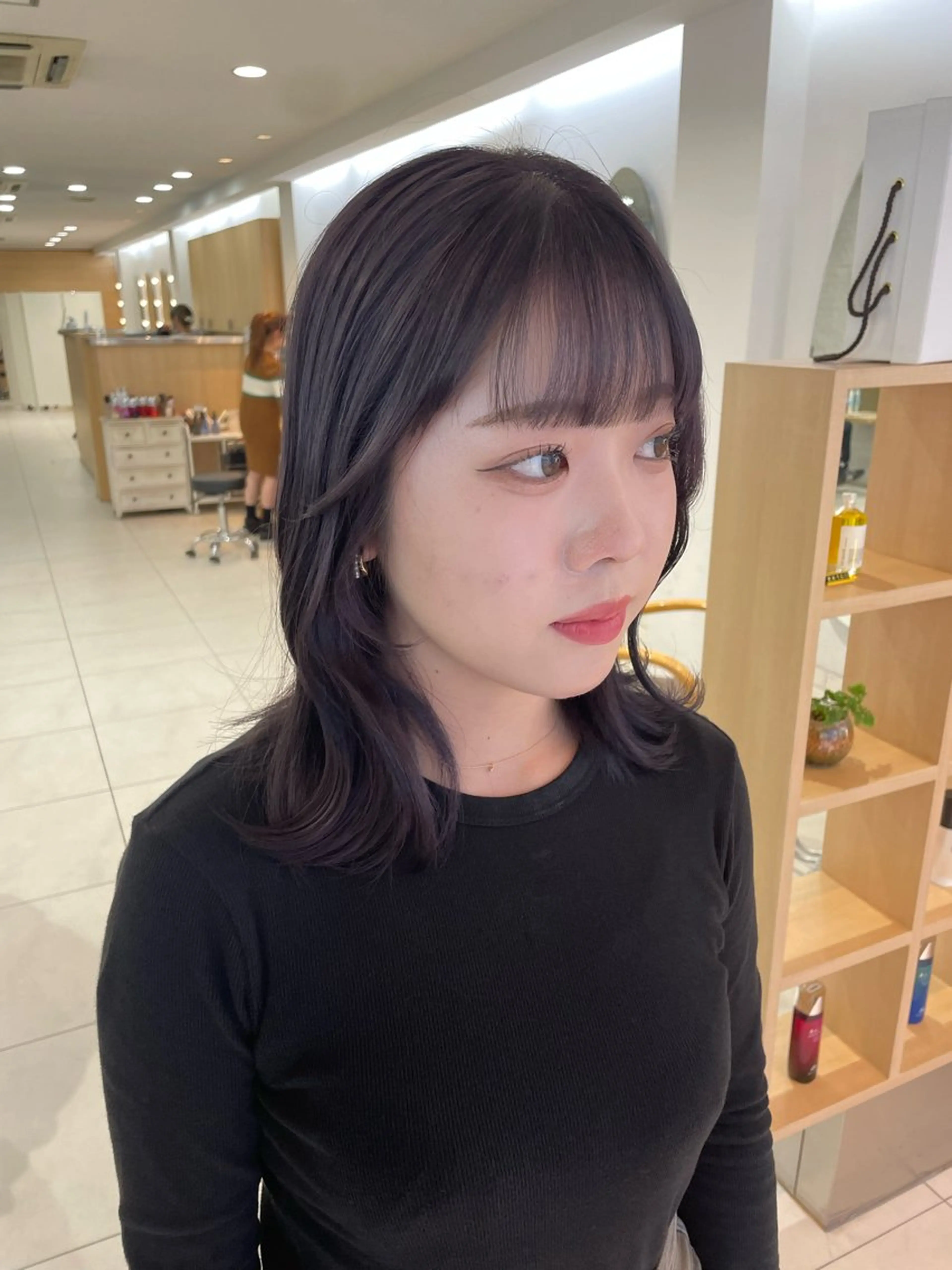 ミディアム 顔まわりレイヤー 姫カット 韓国風ヘア レイヤーカット ワンホンヘア nuu 栄所属・🧸SAKI🎀 韓国レイヤーのヘアスタイル