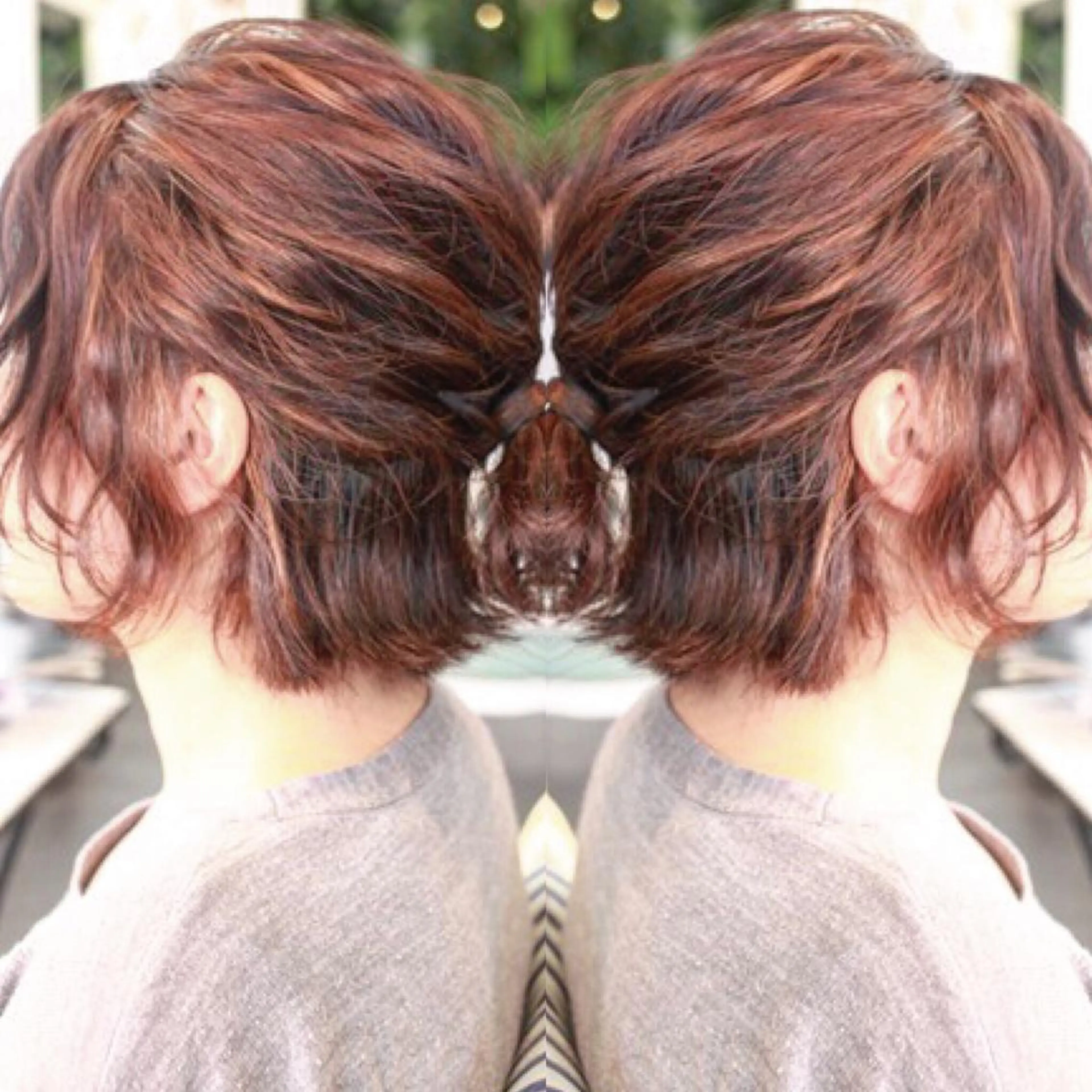 ショート カラー ヘアアレンジ お団子ヘア メッシュ Mariana/ 鶴原-ハイライトのヘアスタイル