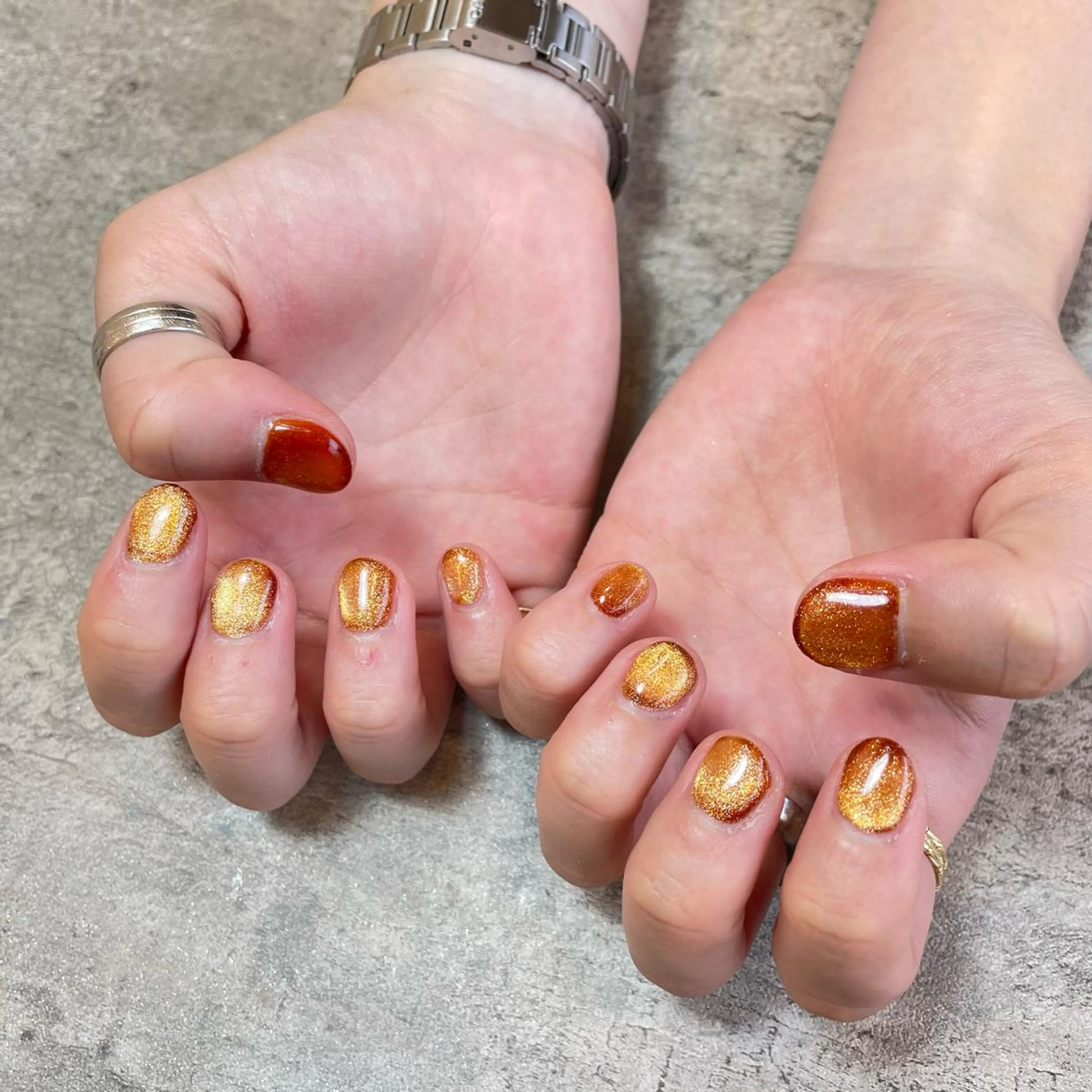 ネイル マグネットネイル オレンジ ハンドネイル bylaki_ haruka(K)のネイルデザイン