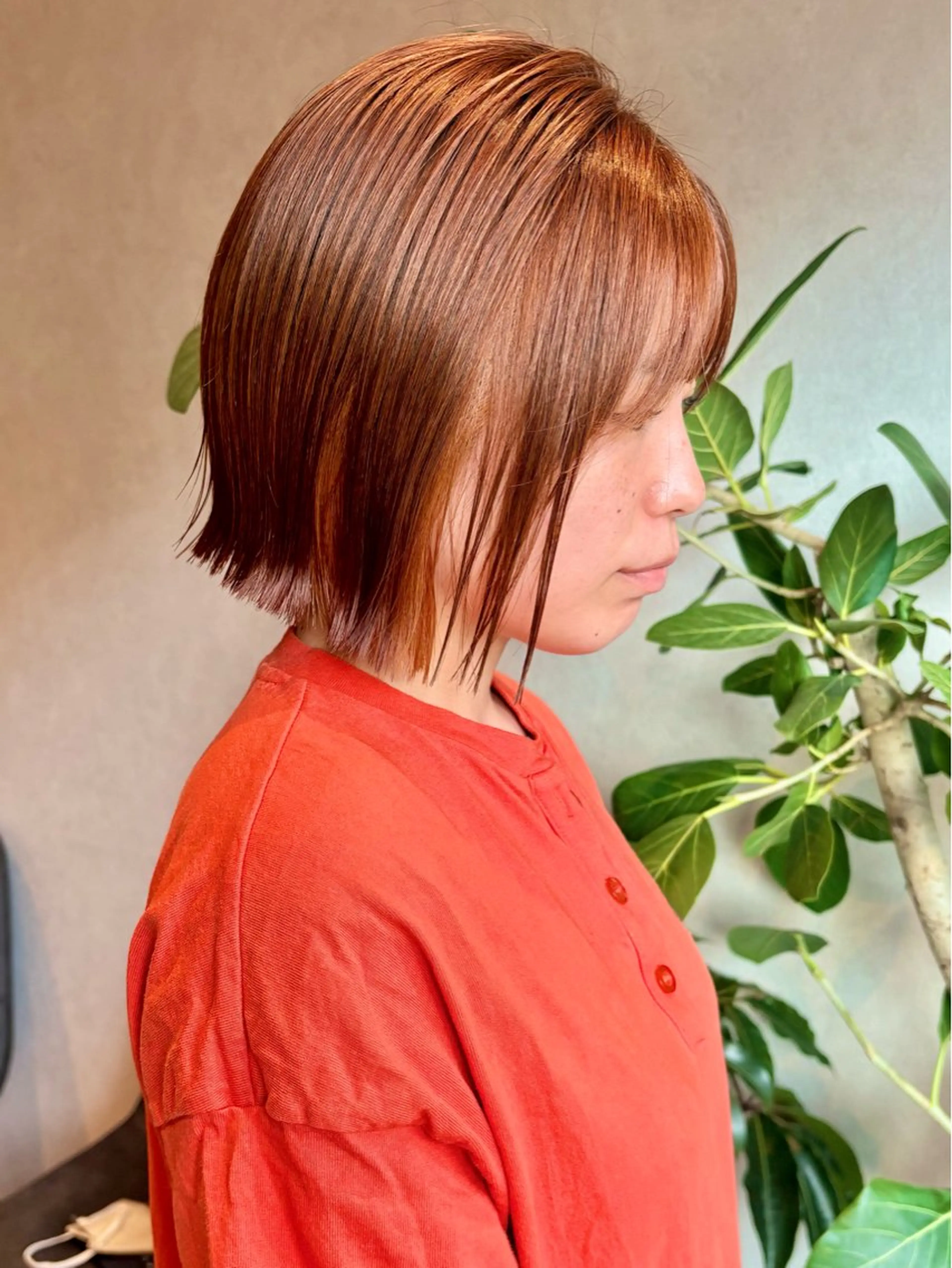 ショート 切りっぱなしボブ オレンジブラウン ボブ 外ハネヘア 【ボブ/個室サロン】 癒し空間mimuraのヘアスタイル