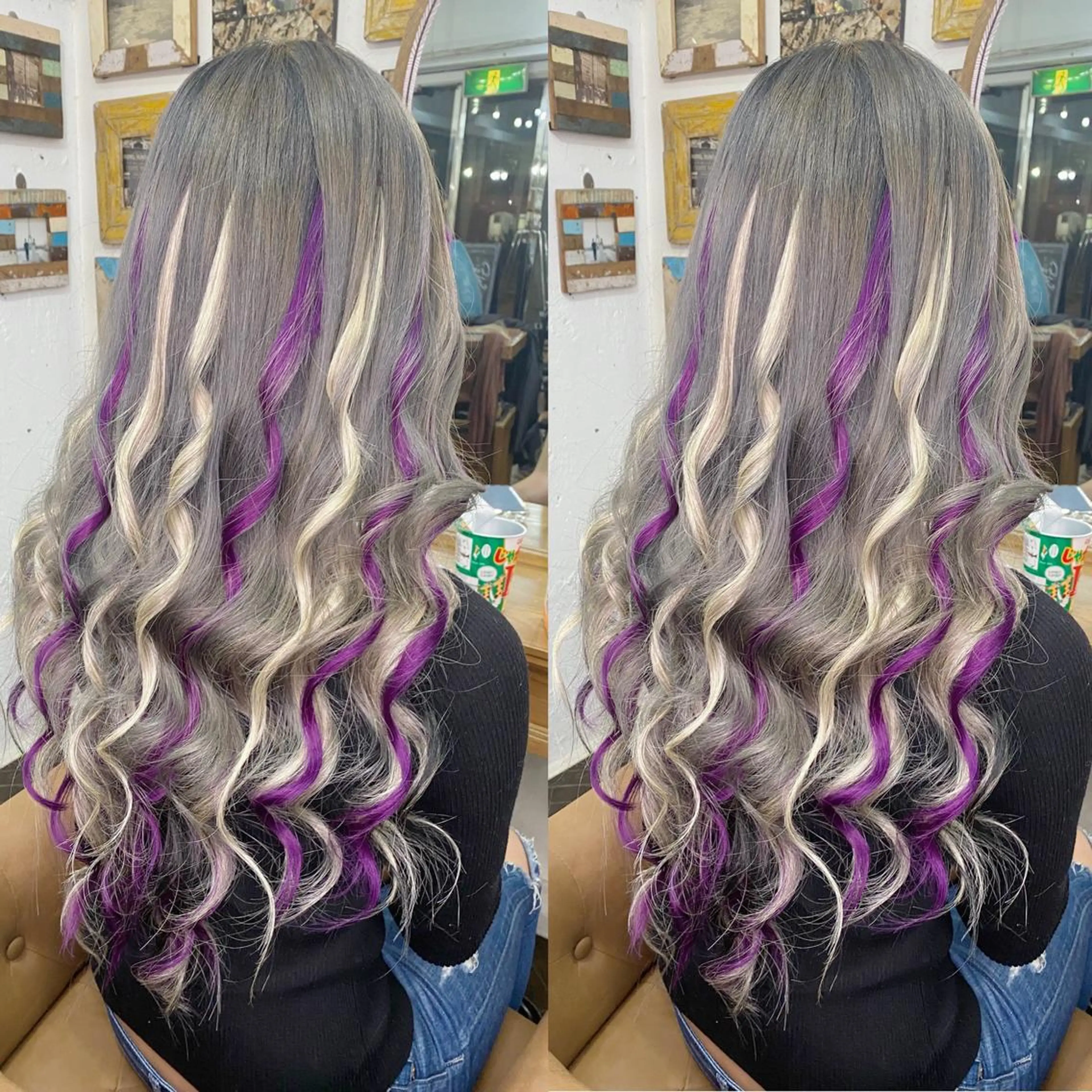 ロング カラー 編み込みエクステ シールエクステ バレイヤージュ ブリーチ ブロンド モモカ/ハイトーン /バレイヤージュのヘアスタイル