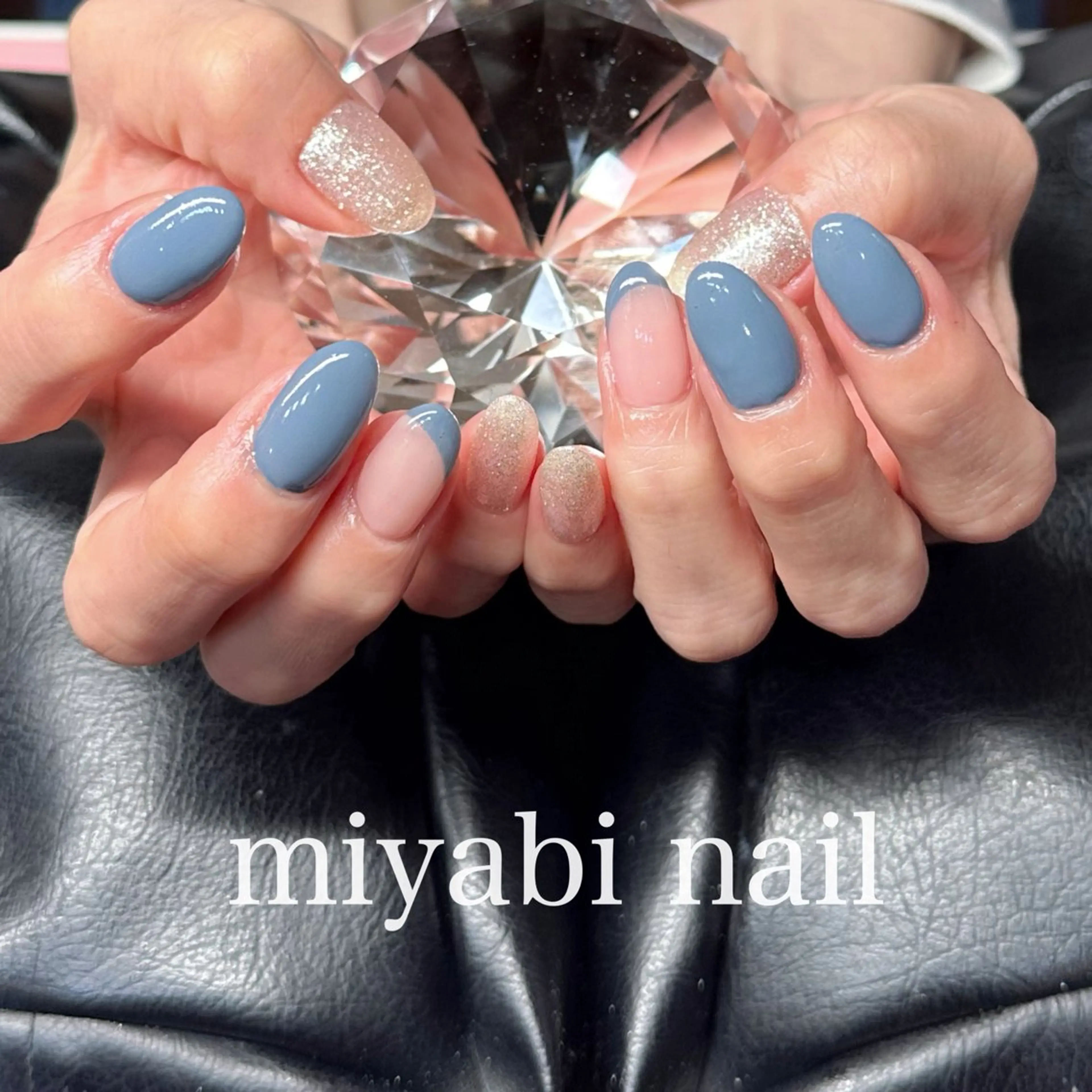 ネイル ブルー フレンチネイル ジェルネイル キラキラネイル ラメ(グリッター) ハンドネイル miyabi nail 桂川駅近くのネイルデザイン