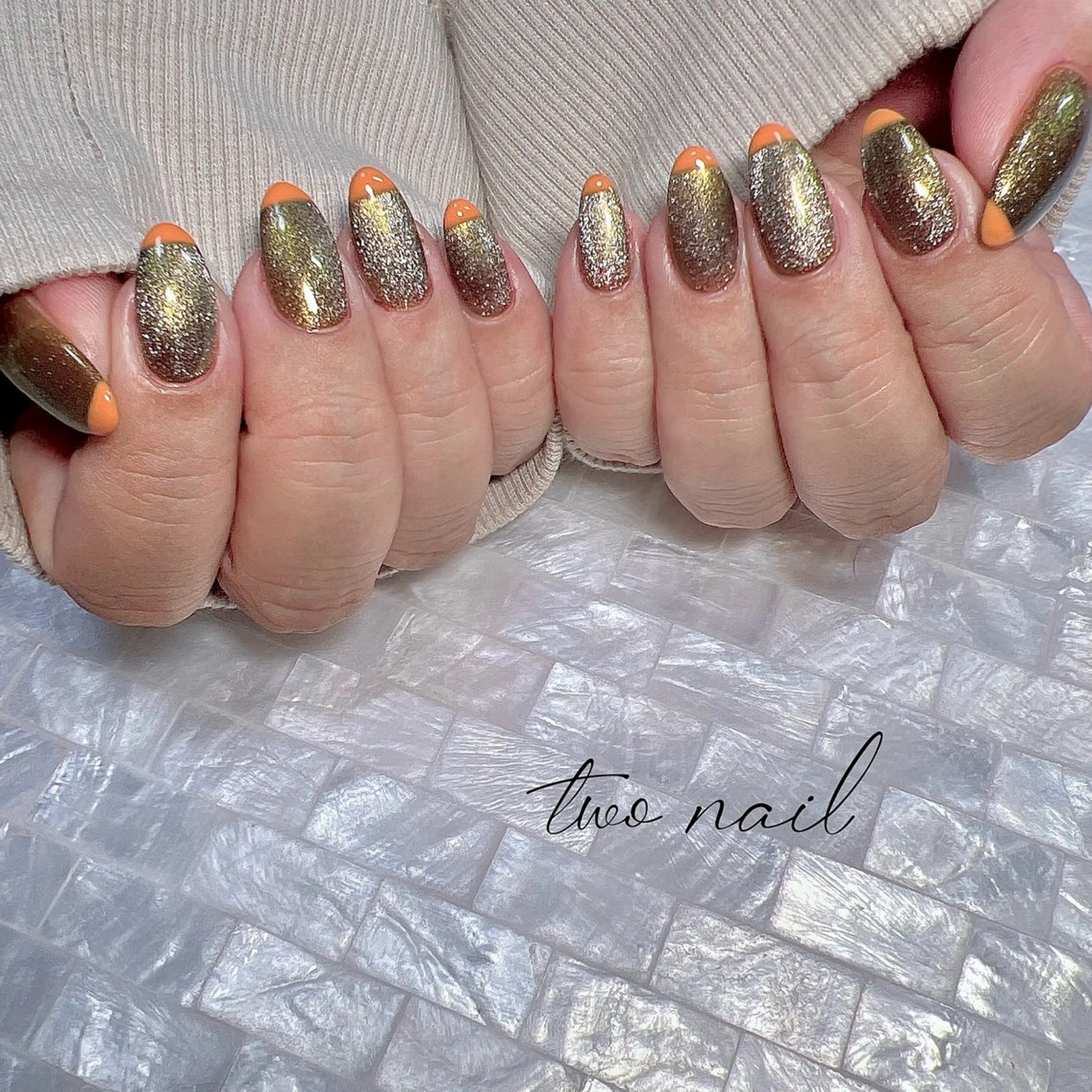 ネイル アートネイル ブラウン マグネットネイル ネイルチップ ホワイト ハンドネイル two nailのネイルデザイン