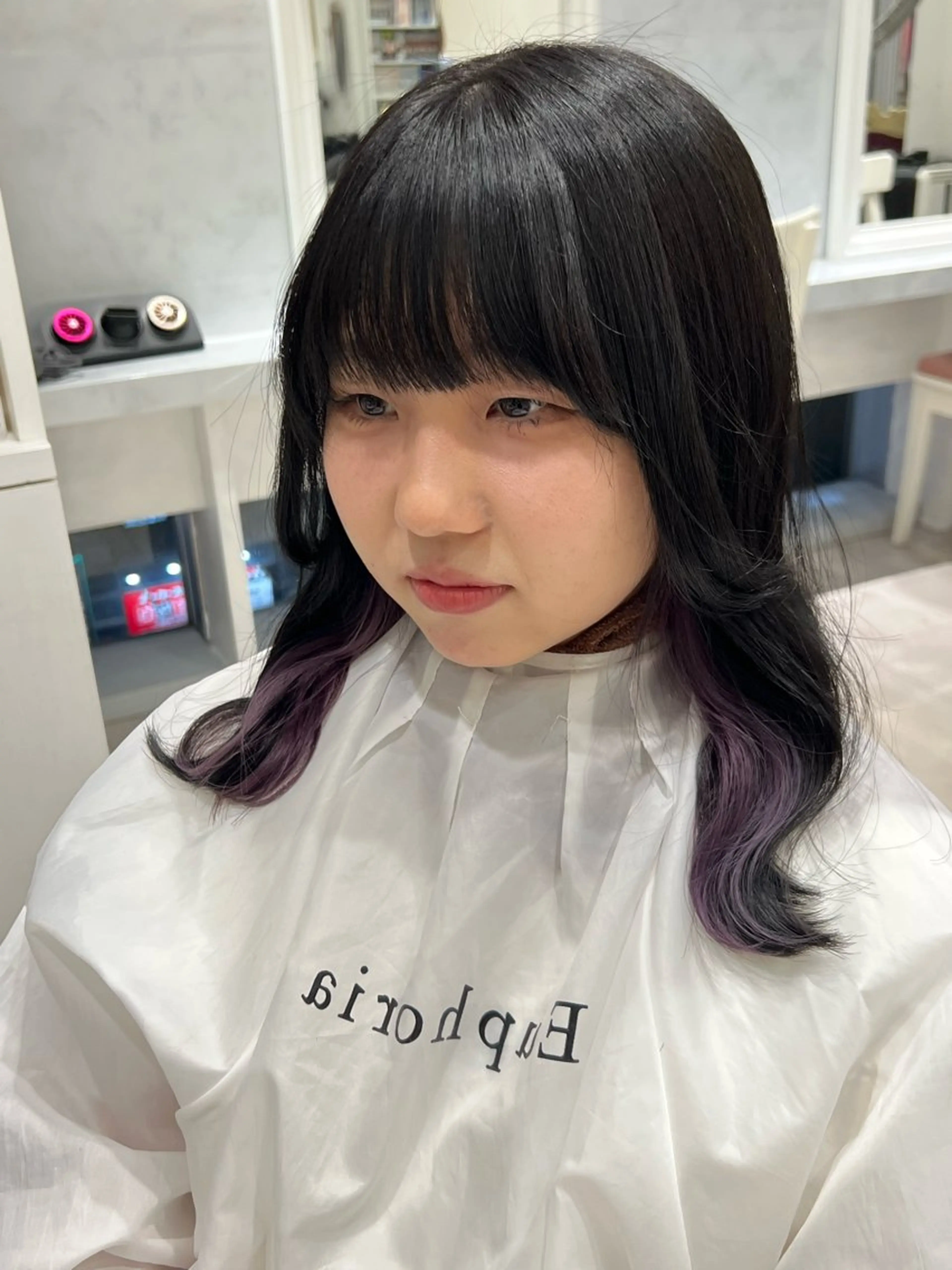 ミディアム カラー 黒髪 ブリーチ ブルーカラー ブルーブラック ラベンダーカラー Beleza scelto所属・原宿/ハイトーン/ みずは🎀のヘアスタイル