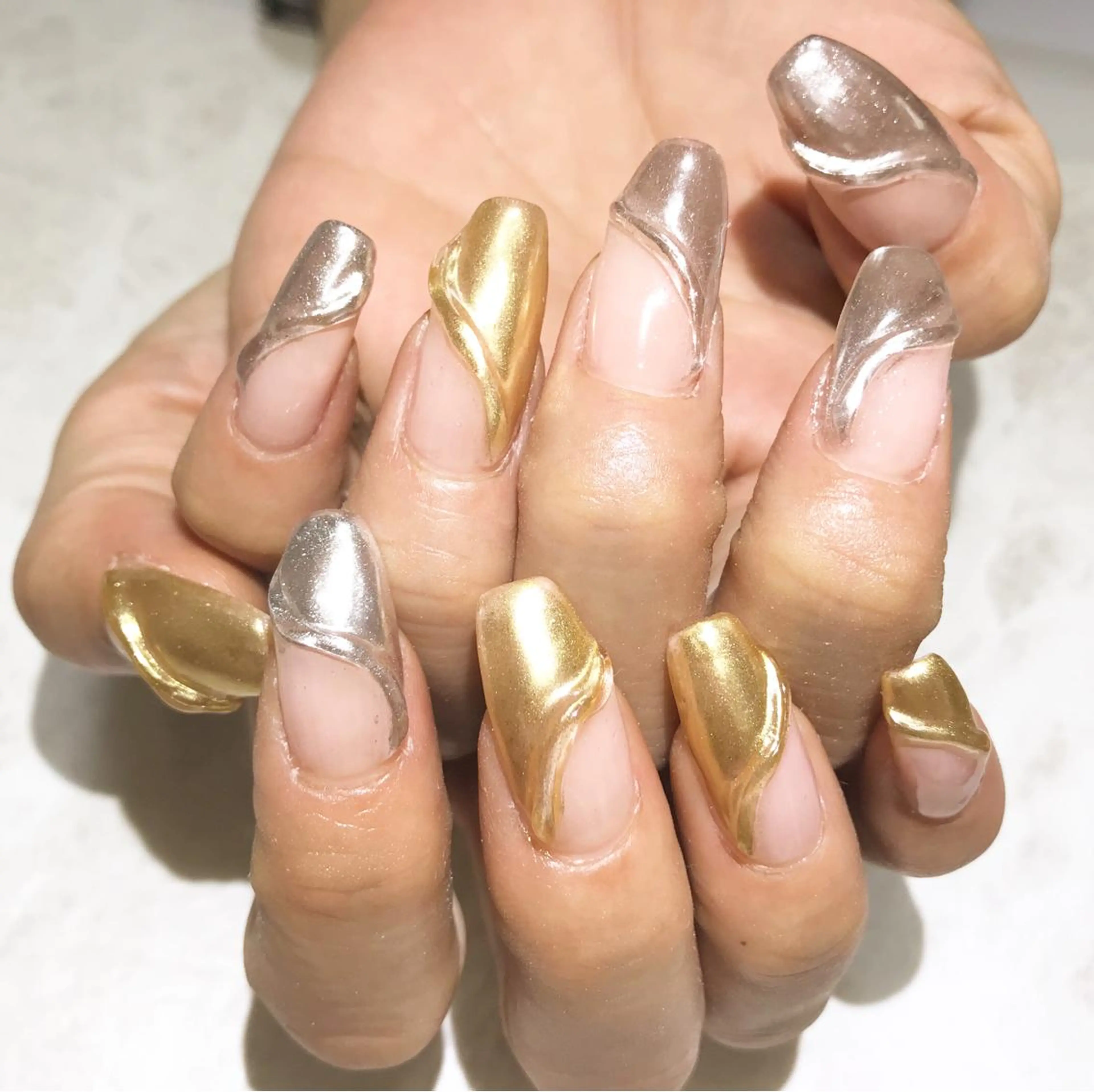 ネイル フットネイル フレンチネイル ミラーネイル ニュアンスネイル シンプルネイル ネイル フフラ所属・nail fufla ♡yamane♡のネイルデザイン