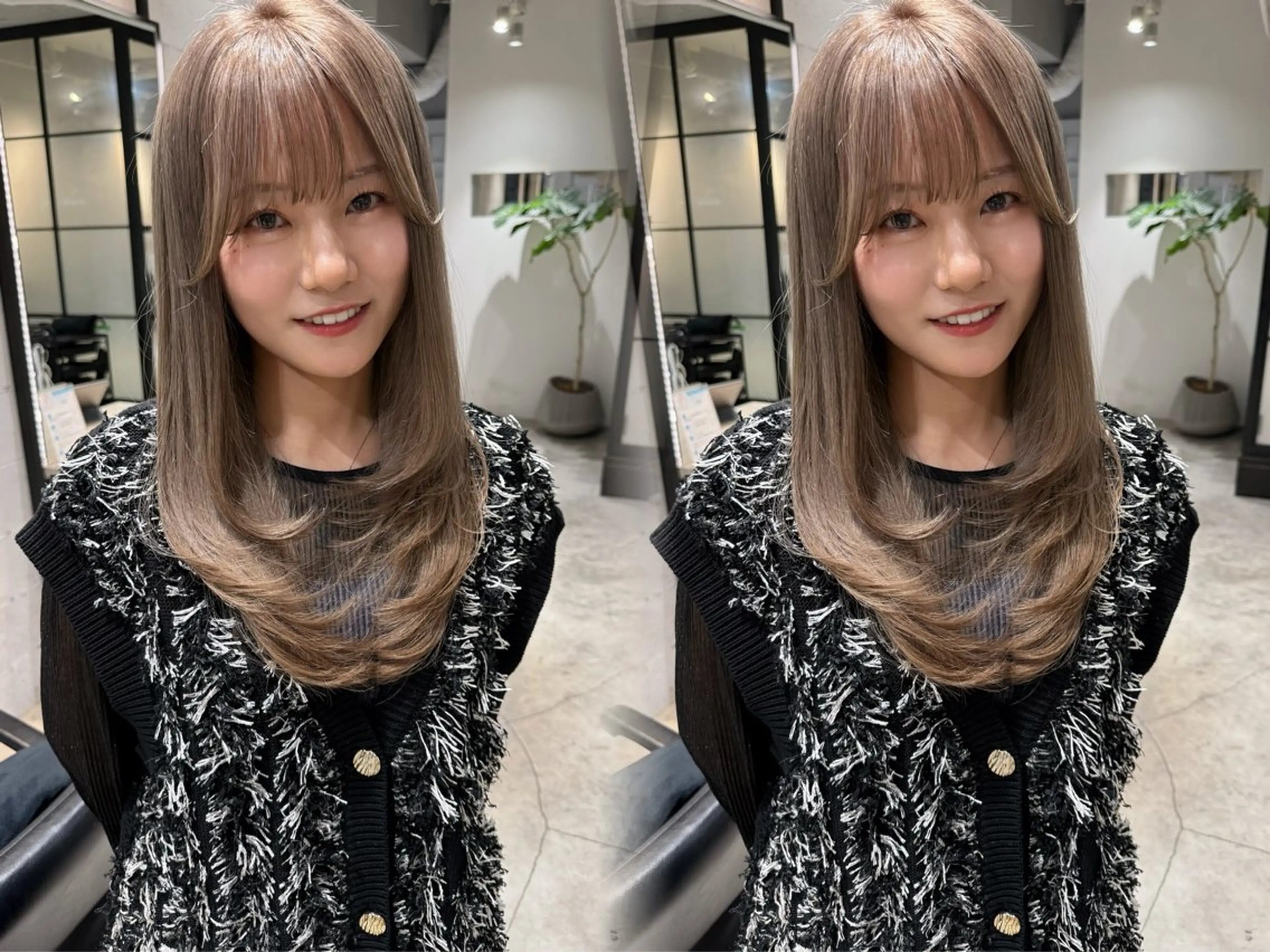 ロング カラー ブリーチ グレージュ レイヤーカット 縮毛矯正 ヘアカラー トリートメント 髪質改善/縮毛矯正 レイヤー/松川匠のヘアスタイル