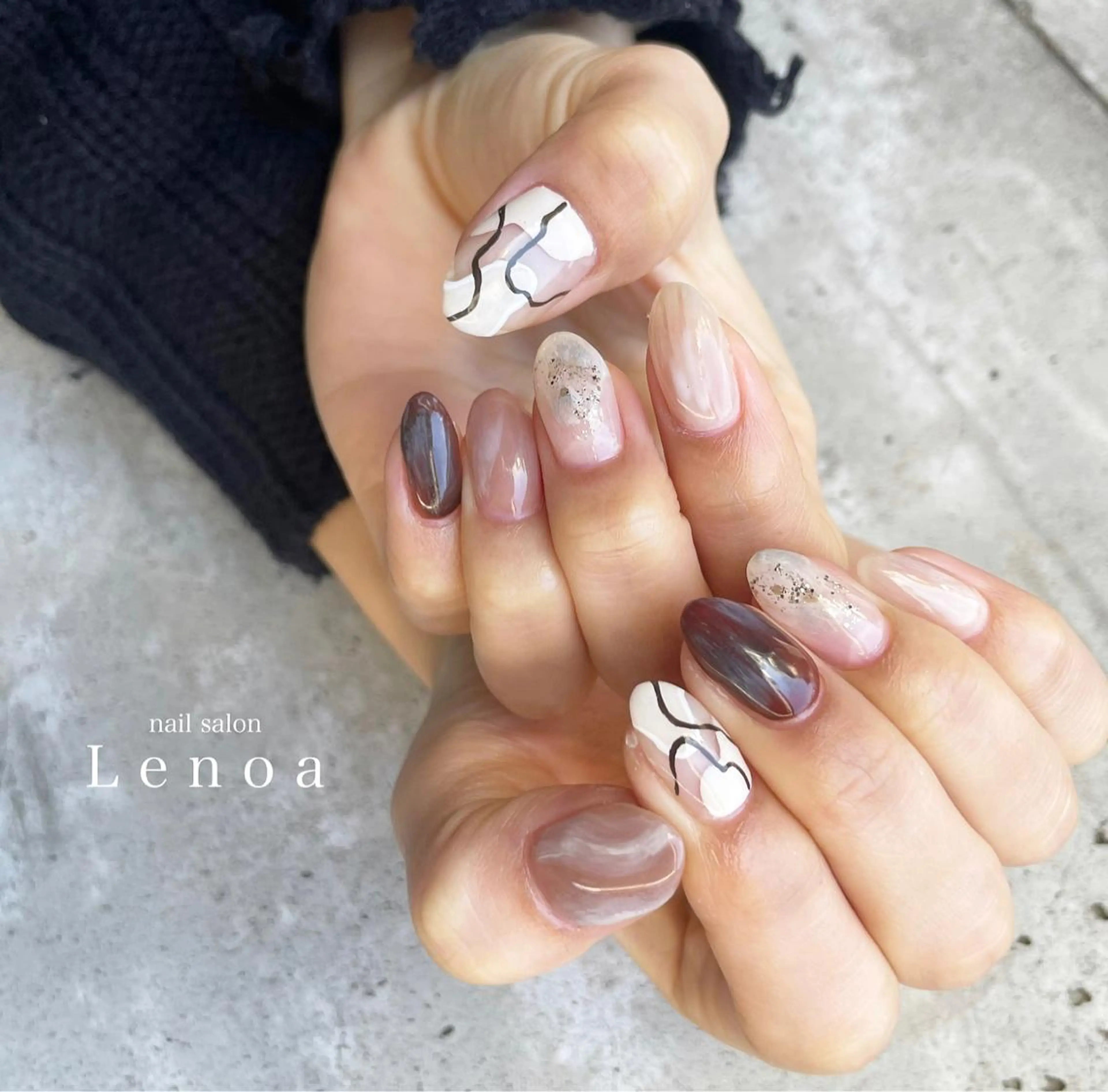 ネイル クリアネイル キラキラネイル マグネットネイル ニュアンスネイル オレンジ nailsalon Lenoaのネイルデザイン