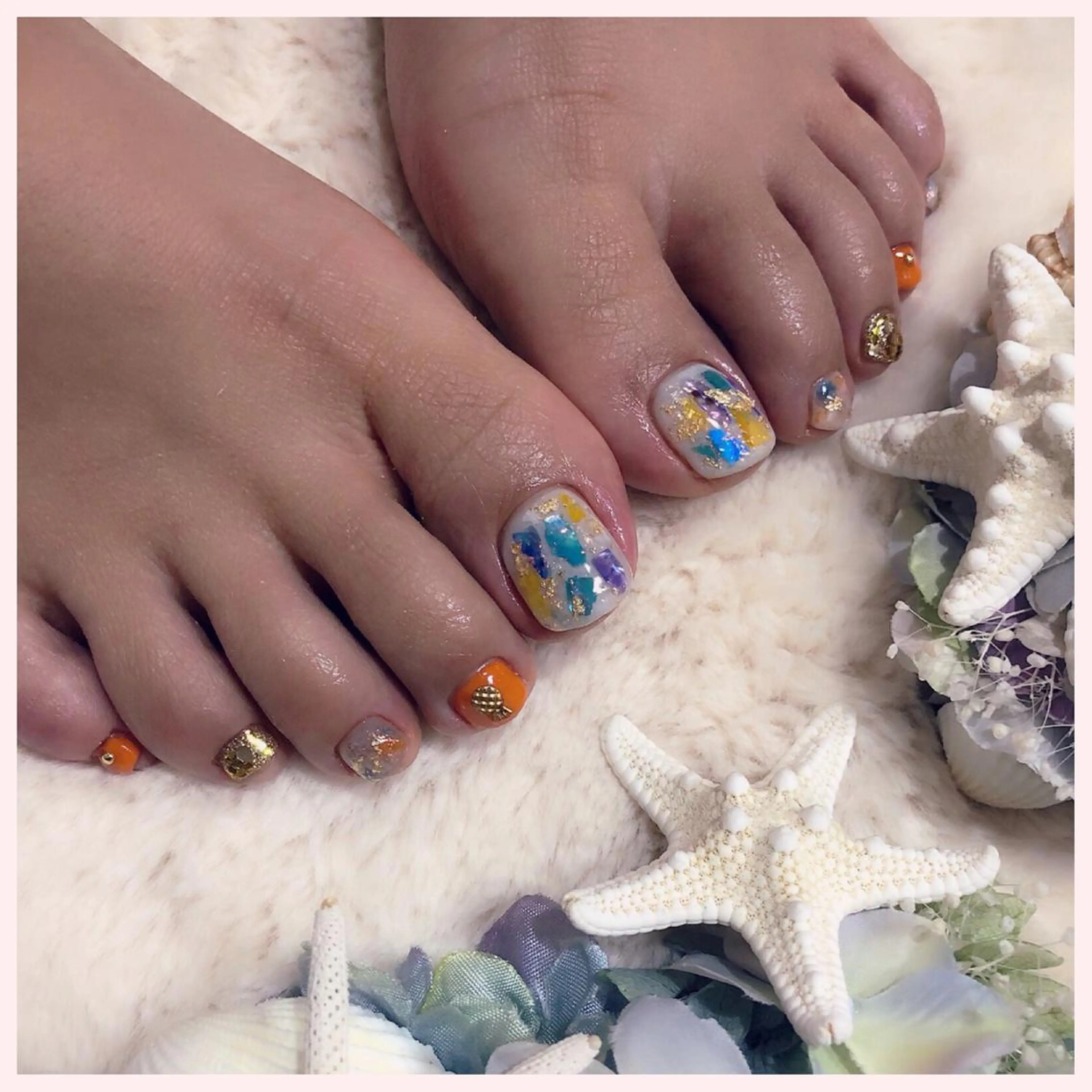 ネイル フットネイル オレンジ フットネイル YAS 青柳 安代のネイルデザイン