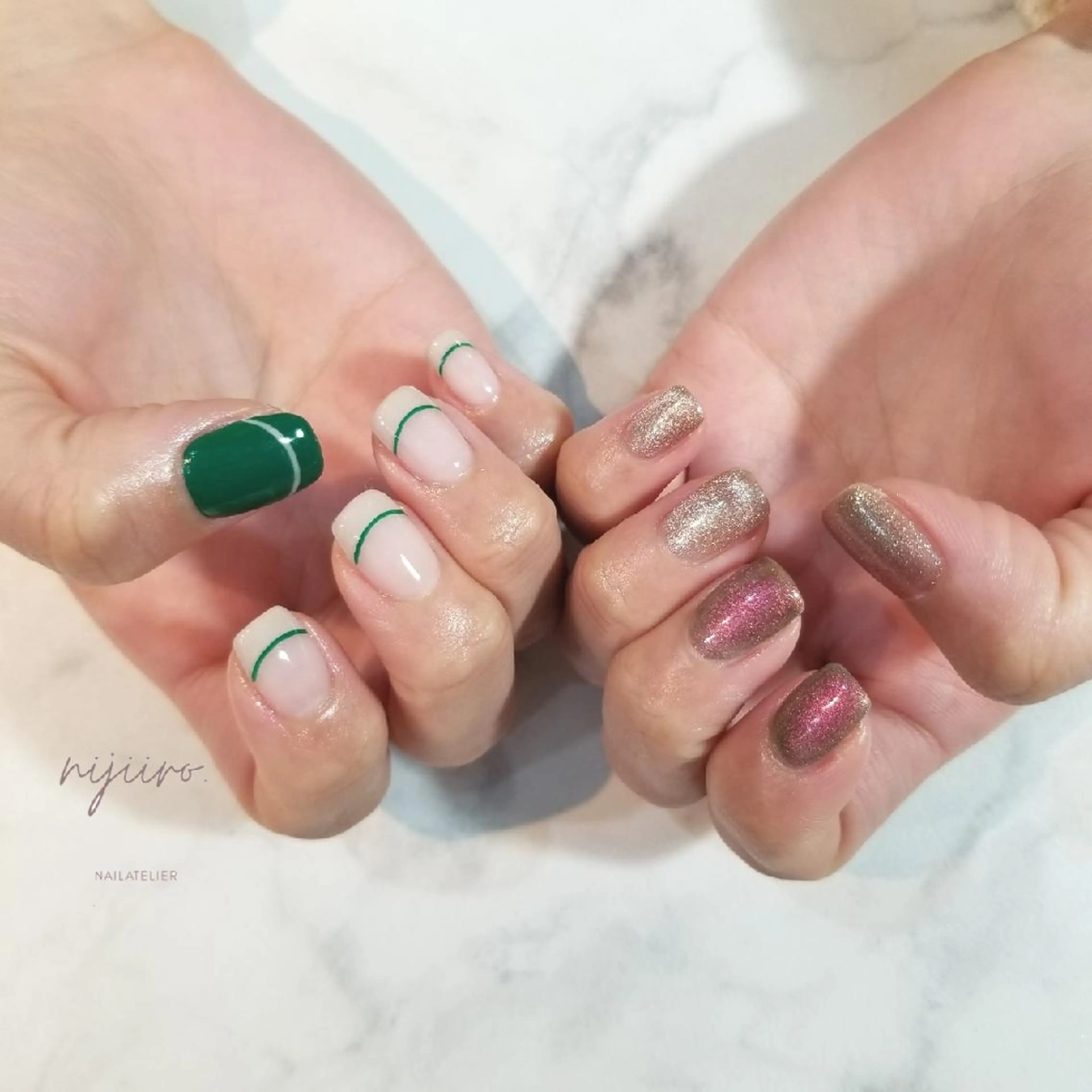 ネイル フレンチネイル マグネットネイル ハンドネイル nailatelier nijiiro.所属・nijiiro🌈 サトウのネイルデザイン