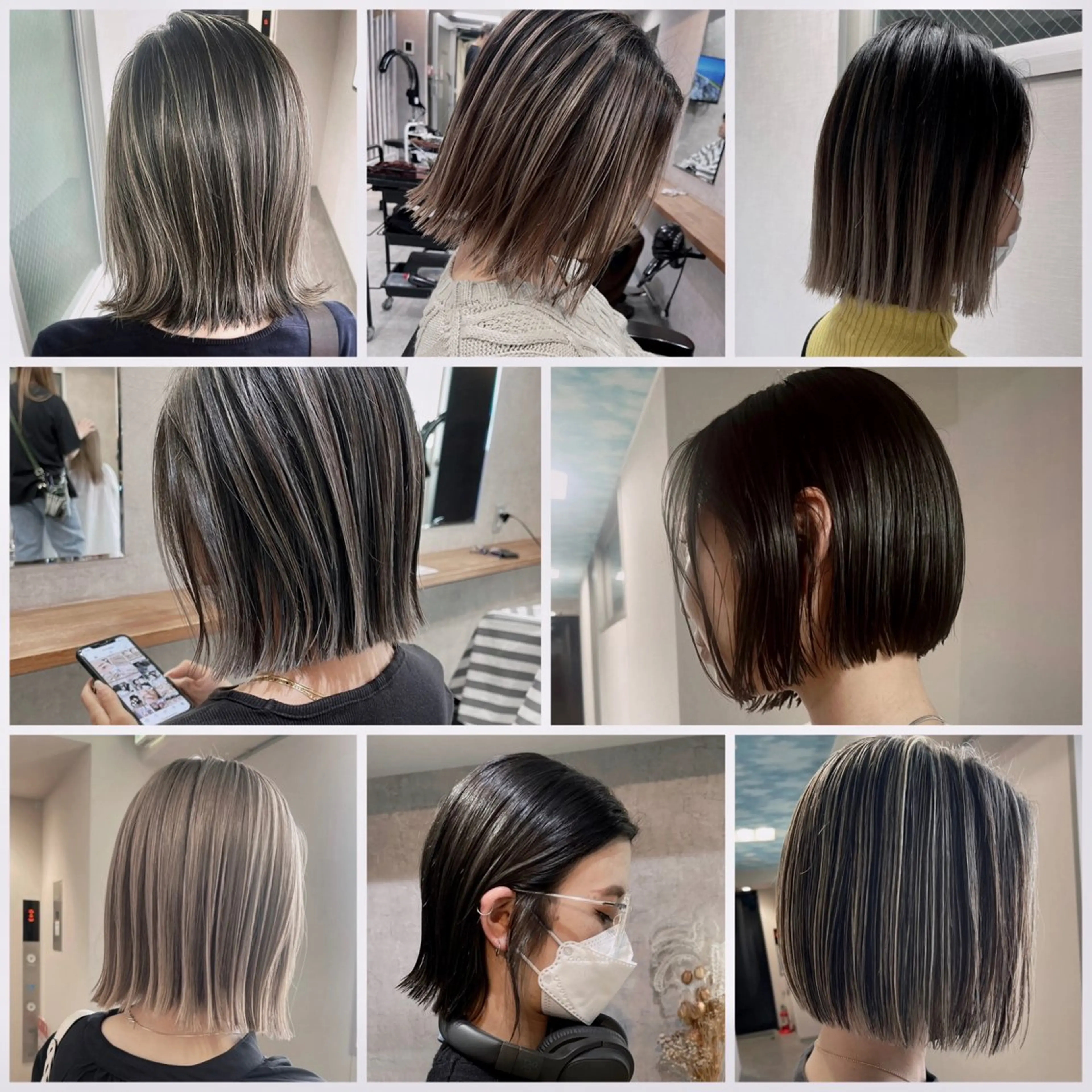 ショート カラー ボブ 外ハネヘア カット ヘアカラー 松井那津子 /ハイライトブリーチのヘアスタイル