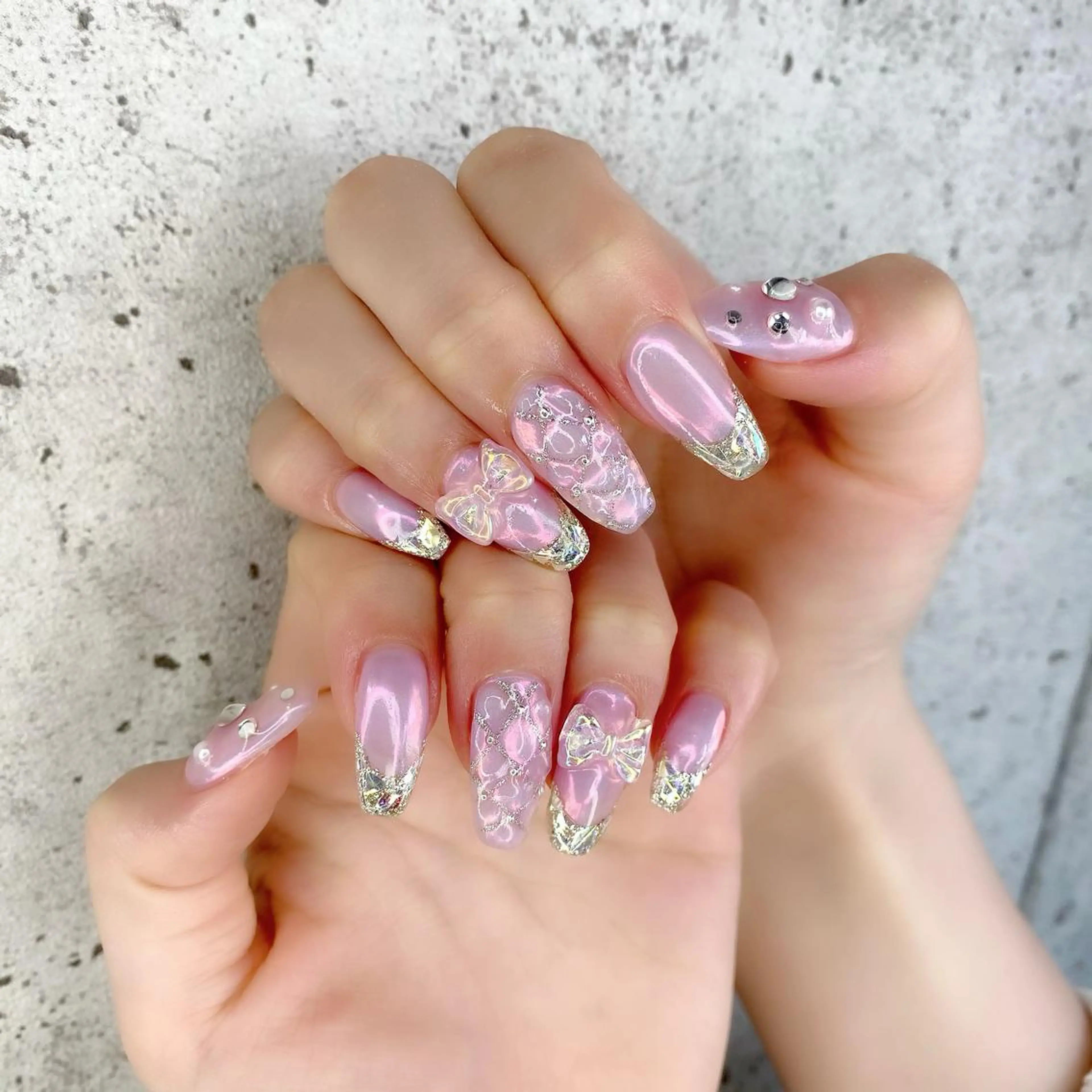 ロング カラー パーマ ヘアアレンジ メンズ キッズ ネイル マツエク・マツパ オーロラネイル フレンチネイル ガラスフレンチ リボン 夏ネイル Salon Ｋのネイルデザイン