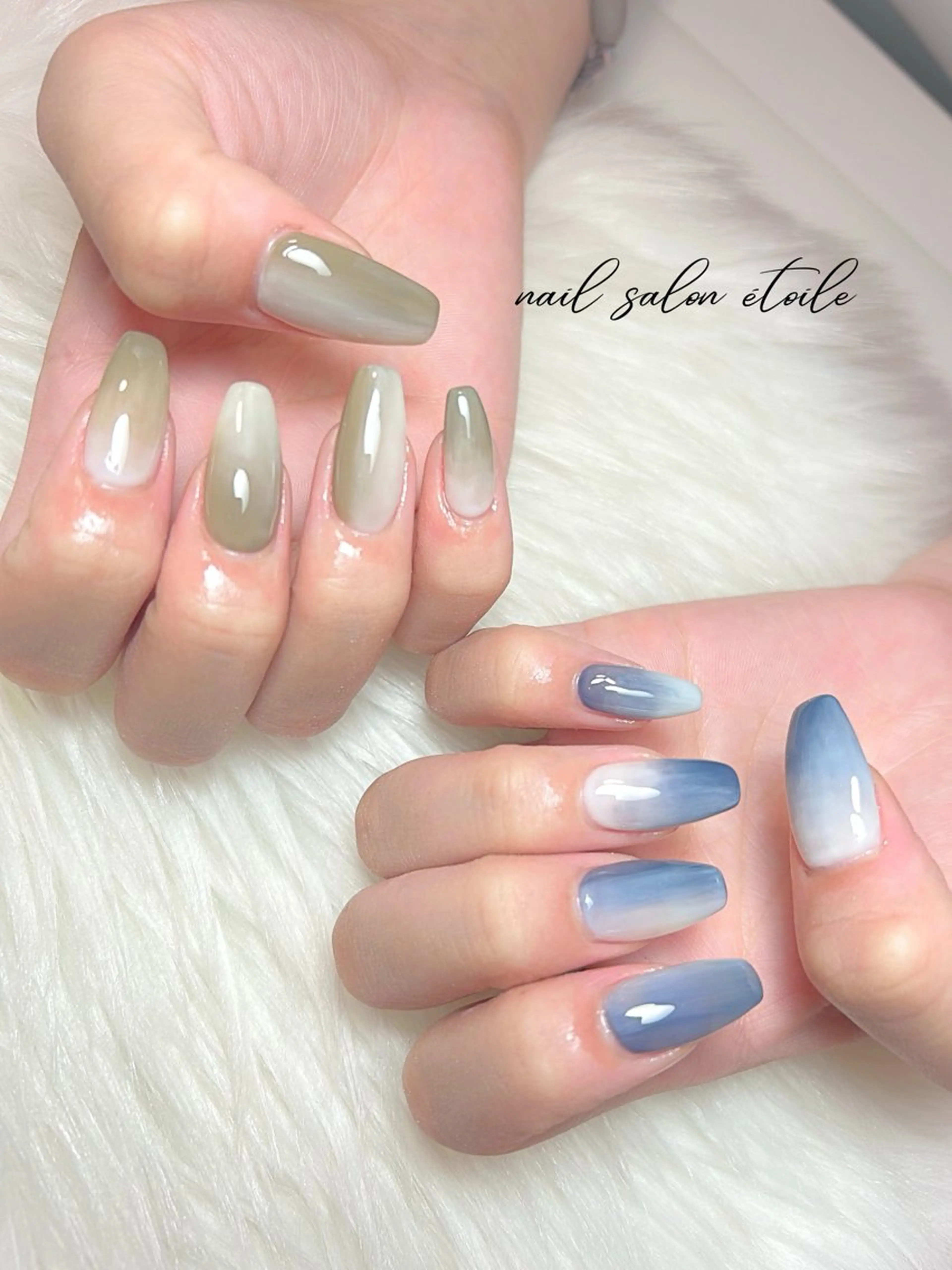 ネイル ブルー グリーン ロングネイル ニュアンスネイル ハンドネイル nail salon étoileのネイルデザイン