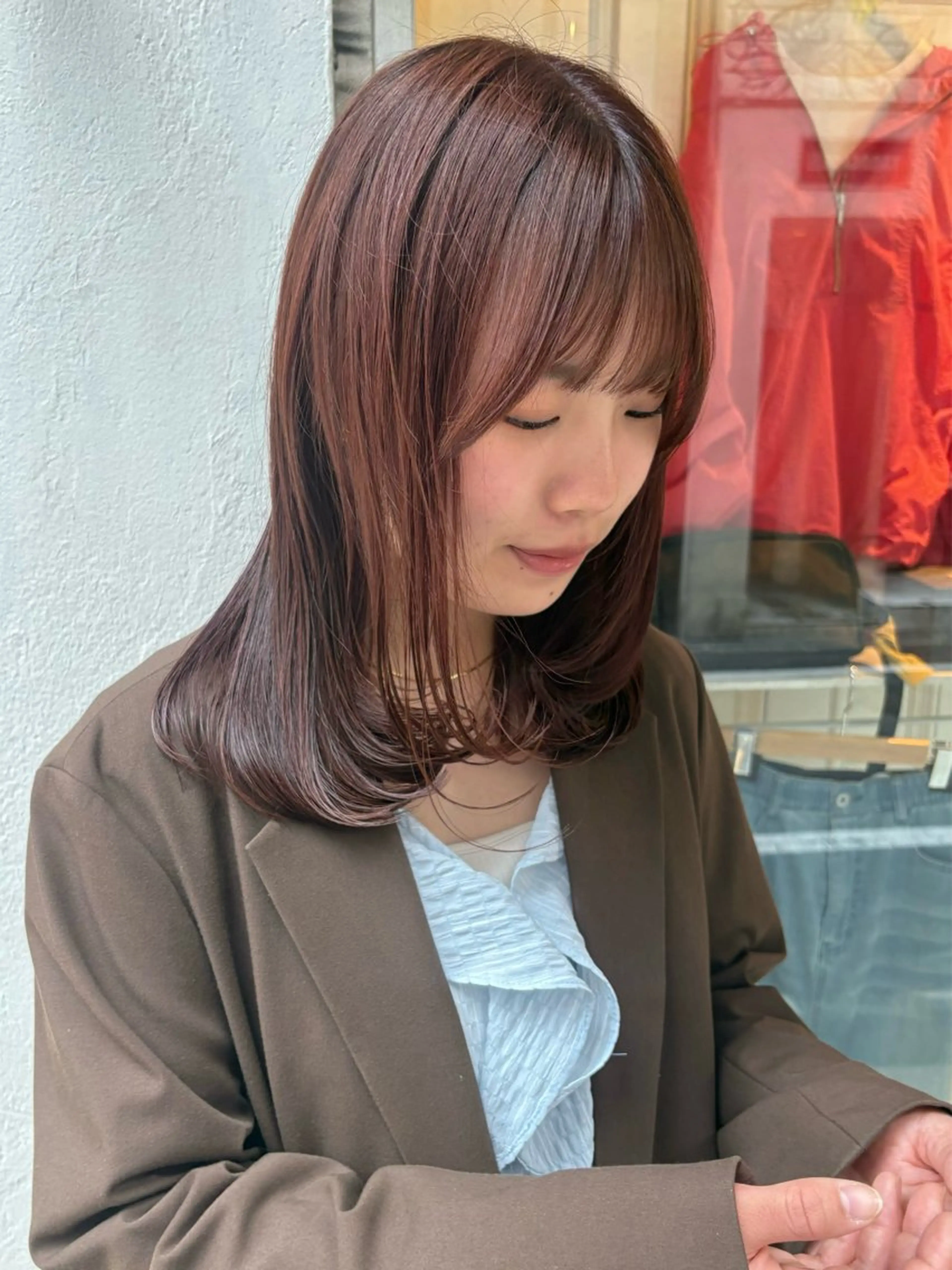 ミディアム カラー ブラウンカラー ピンクカラー ピンクブラウン カット ヘアカラー トリートメント なぎさ 🎀  / 透明感カラー/心斎橋のヘアスタイル