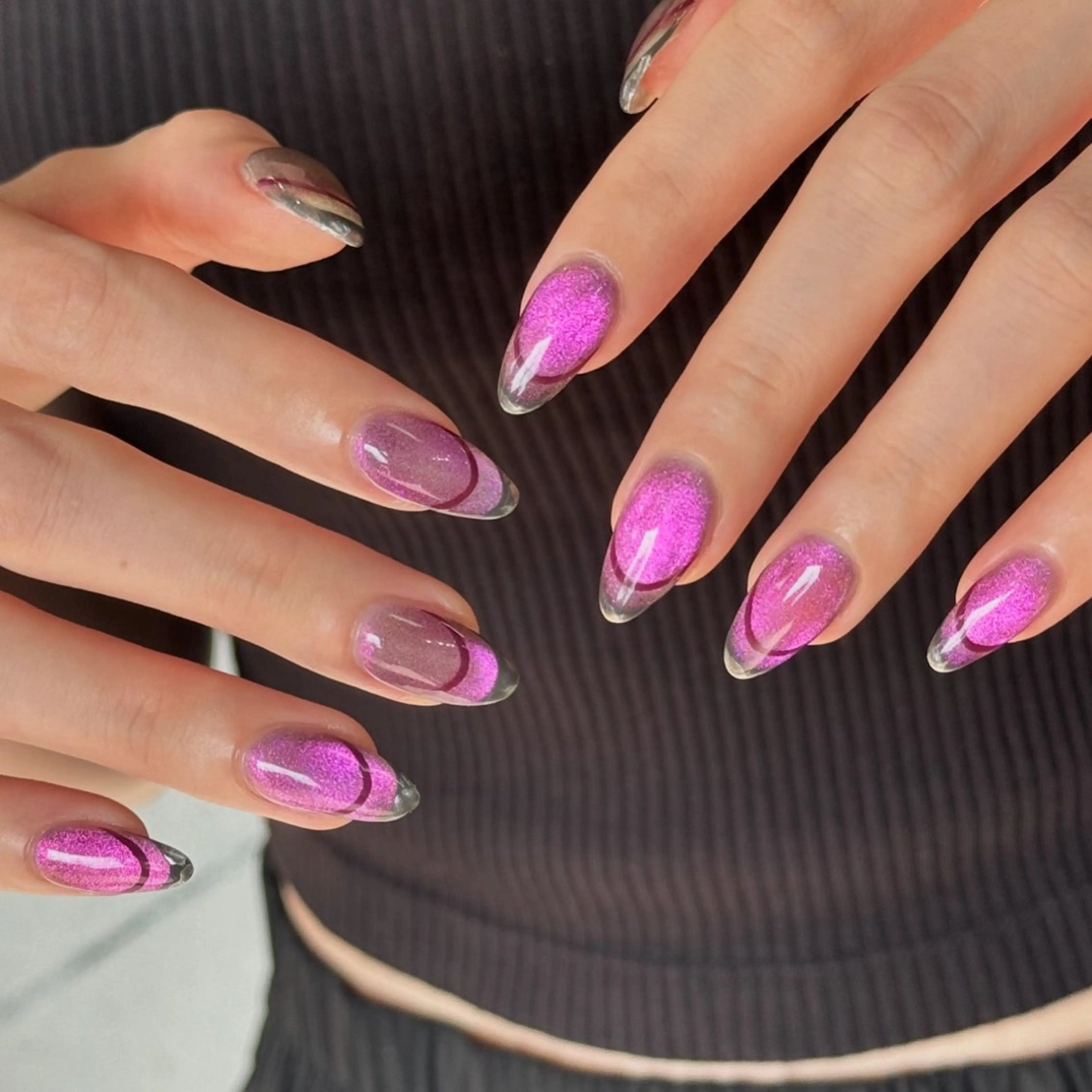 ネイル マグネットネイル ピンク ハンドネイル Momoka ネイリスト福岡/薬院のネイルデザイン