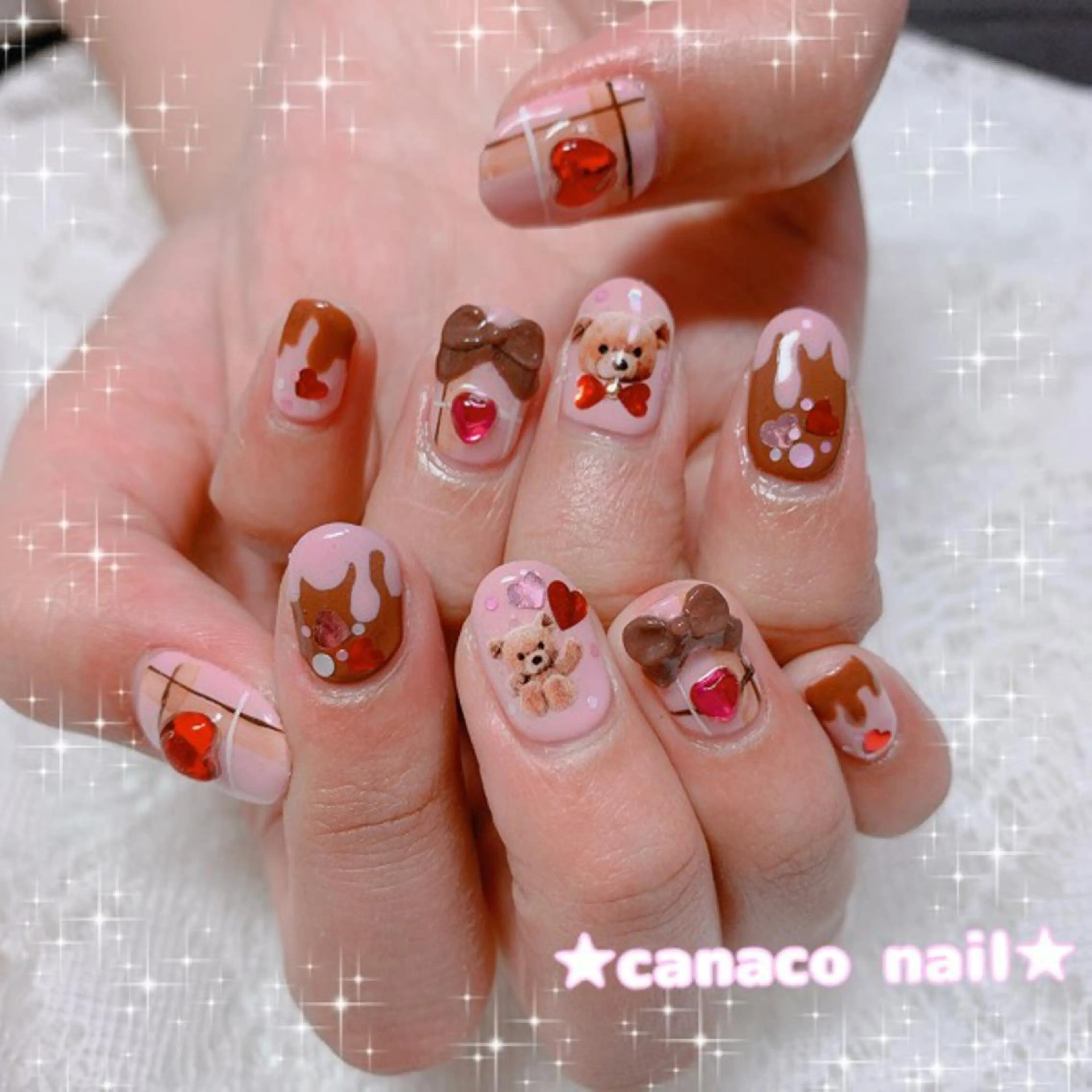 ネイル アートネイル ジェルネイル ハート パラジェル リボン ハンドネイル ハンドケア Felice所属・ベテランネイル cnc nailのネイルデザイン