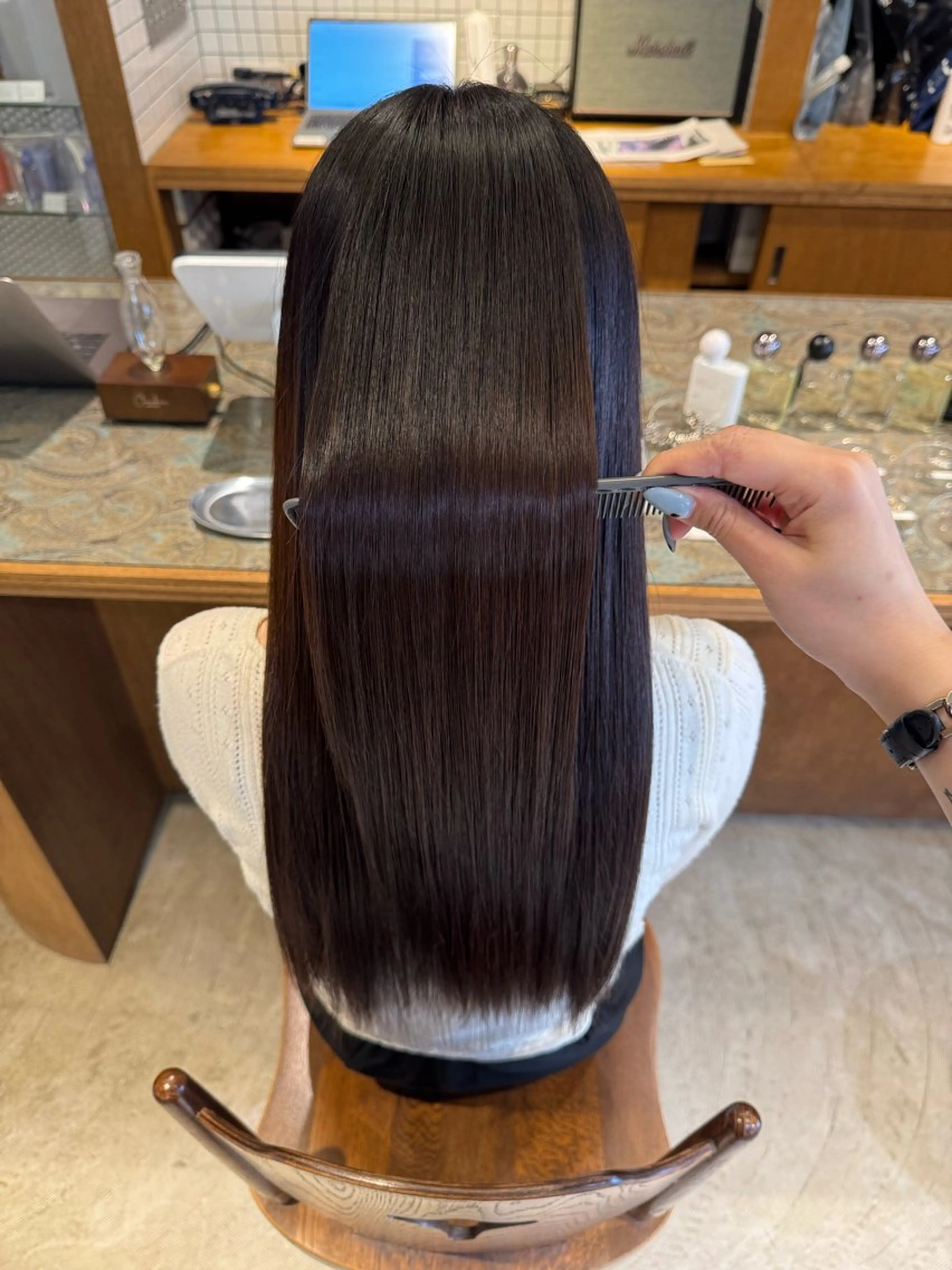 ロング 縮毛矯正 名駅/酸性ストレート /ワンカラー/アヤハのヘアスタイル