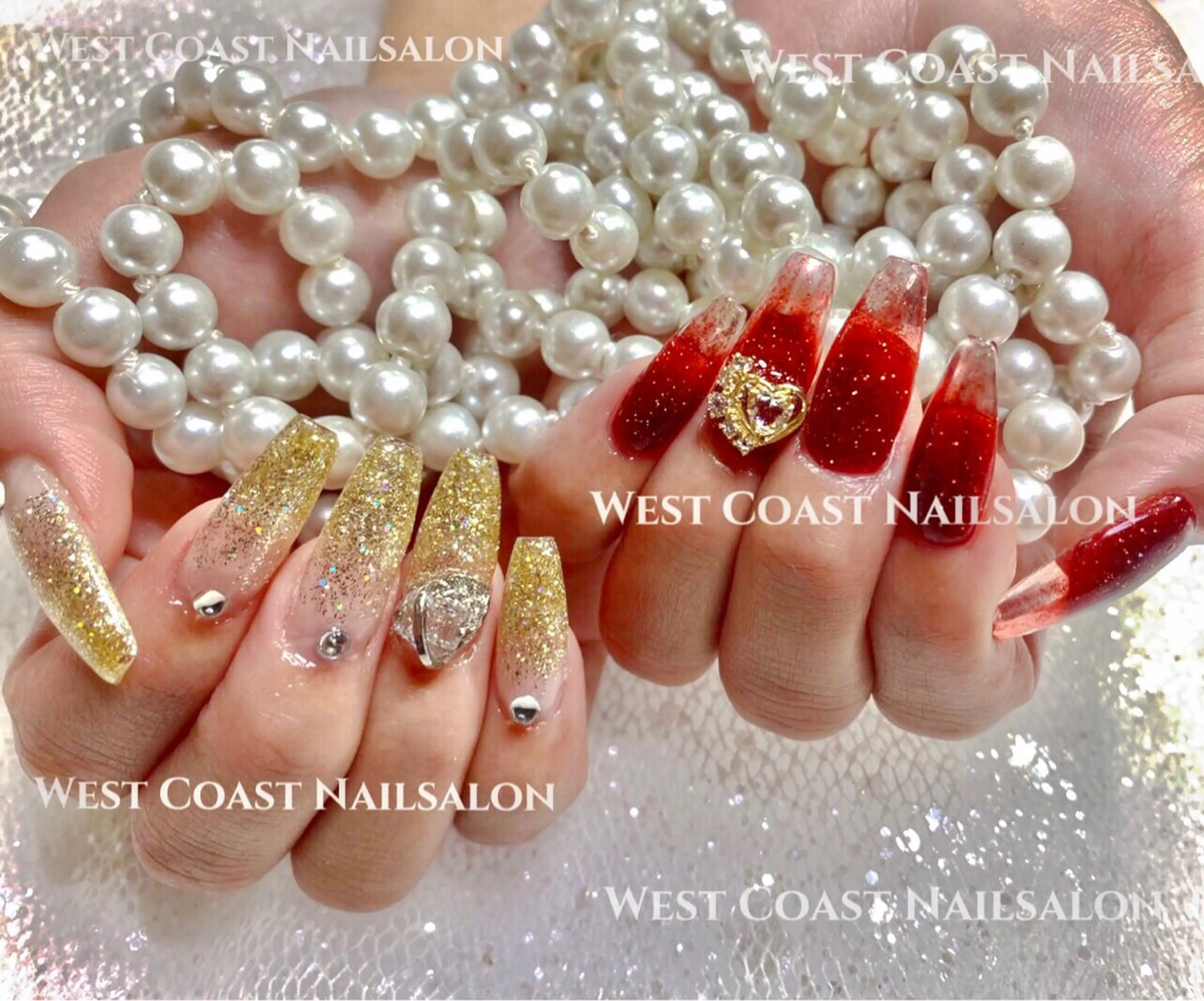 ネイル ハンドネイル リボン、ガーリー パーツ放題専門店のネイルデザイン