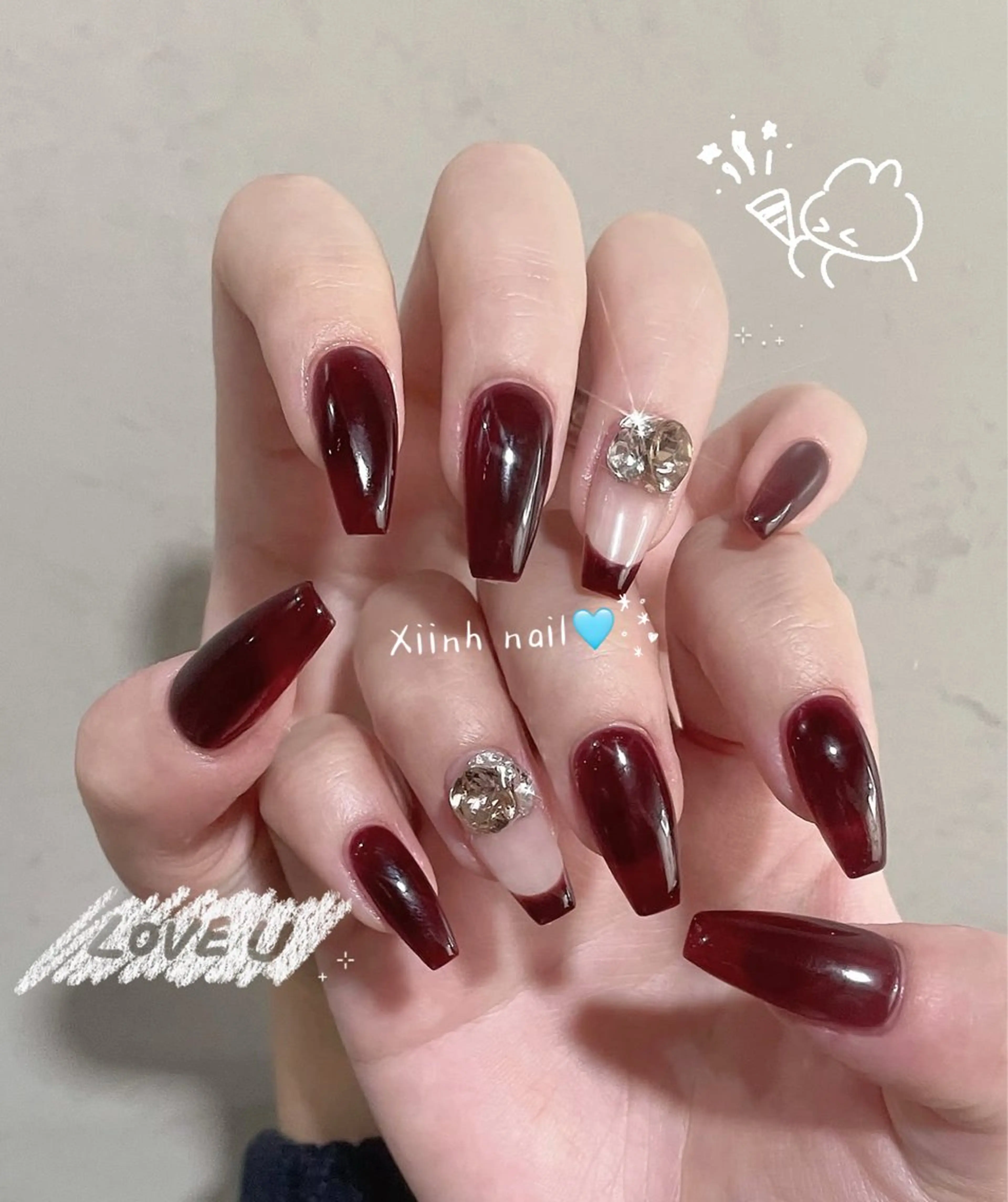 ネイル ブラウン チークネイル 桜ネイル 長さ出し フットネイル ハンドネイル XIINH NAIL SALONのネイルデザイン