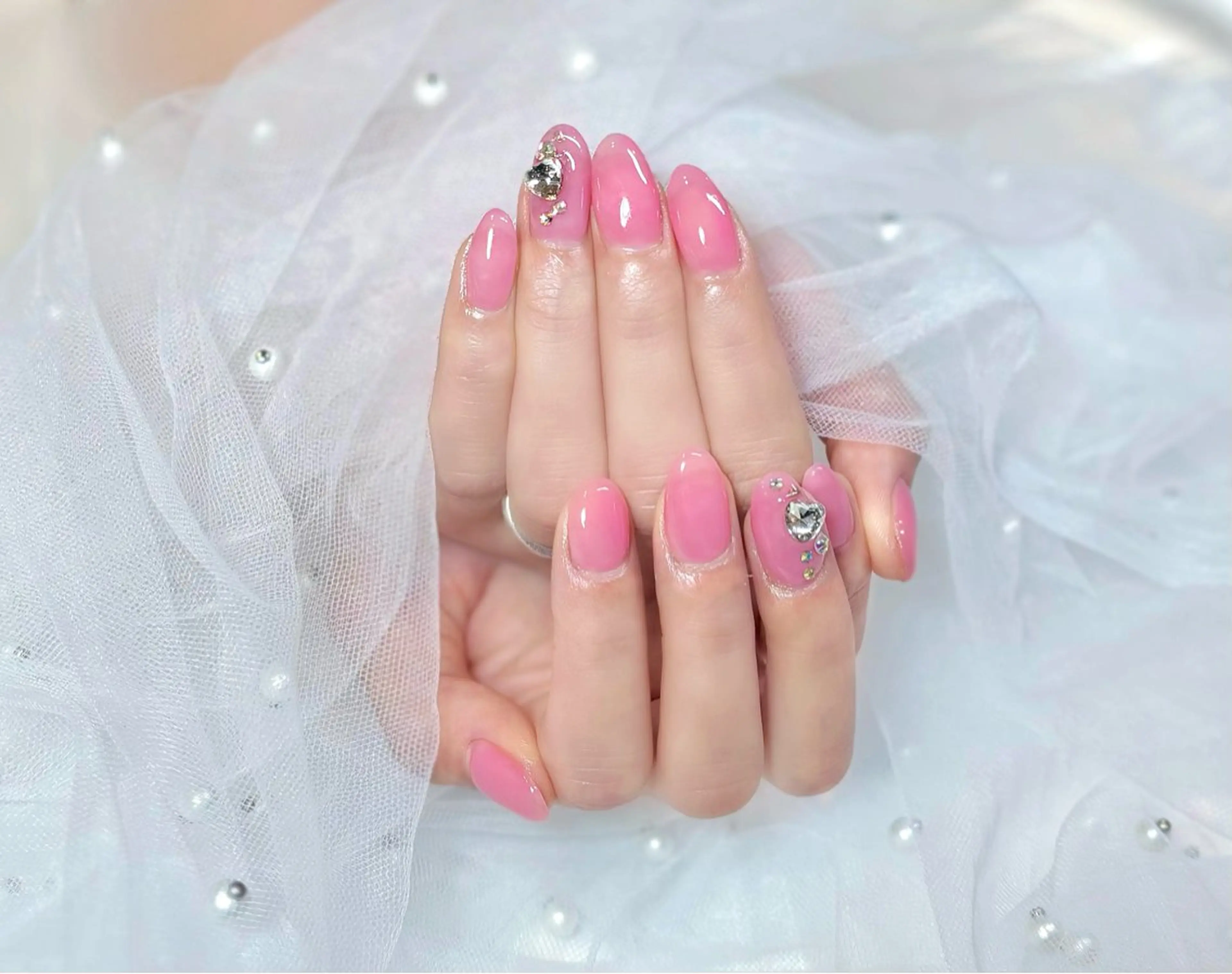 ネイル 長さ出し ハート 韓国ネイル ワンカラーネイル ピンク Chat　noir所属・【chatnoir】 MIYUのネイルデザイン