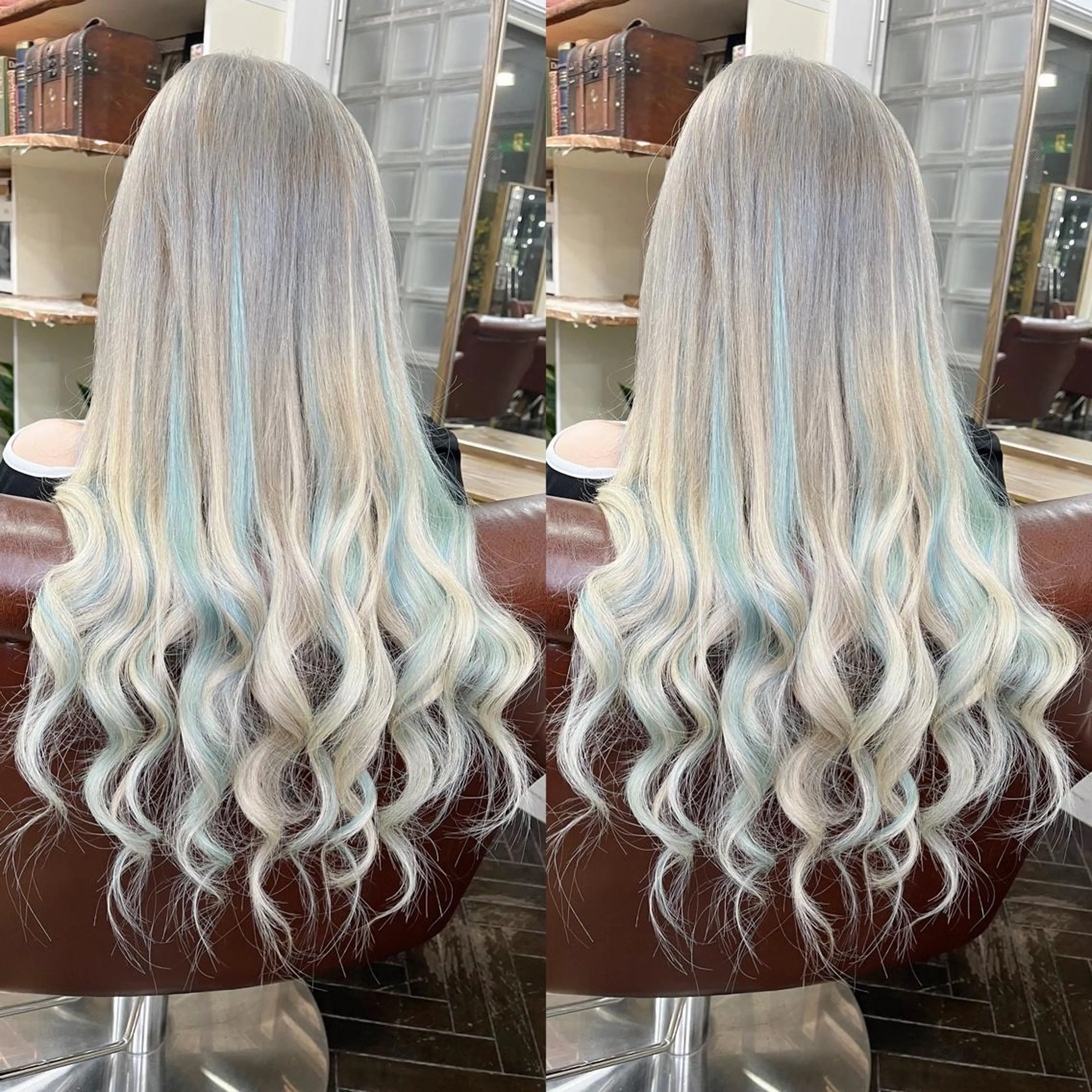 ロング カラー 編み込みエクステ シールエクステ バレイヤージュ ブリーチ ブロンド モモカ/ハイトーン /バレイヤージュのヘアスタイル