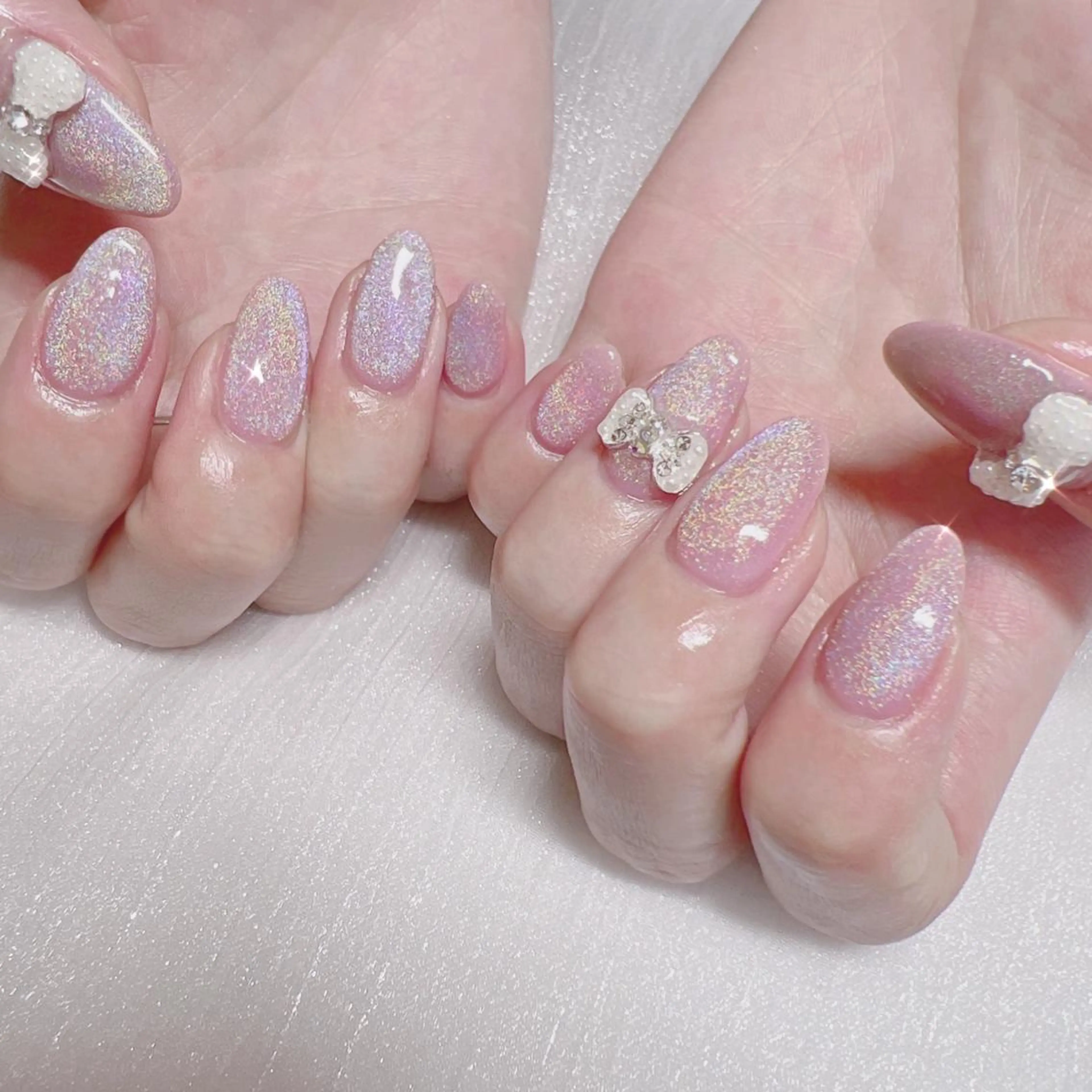 ネイル オーロラネイル フットネイル フレンチネイル ジェルネイル 韓国ネイル 【ENサロン】 Rei🎀Nailのネイルデザイン