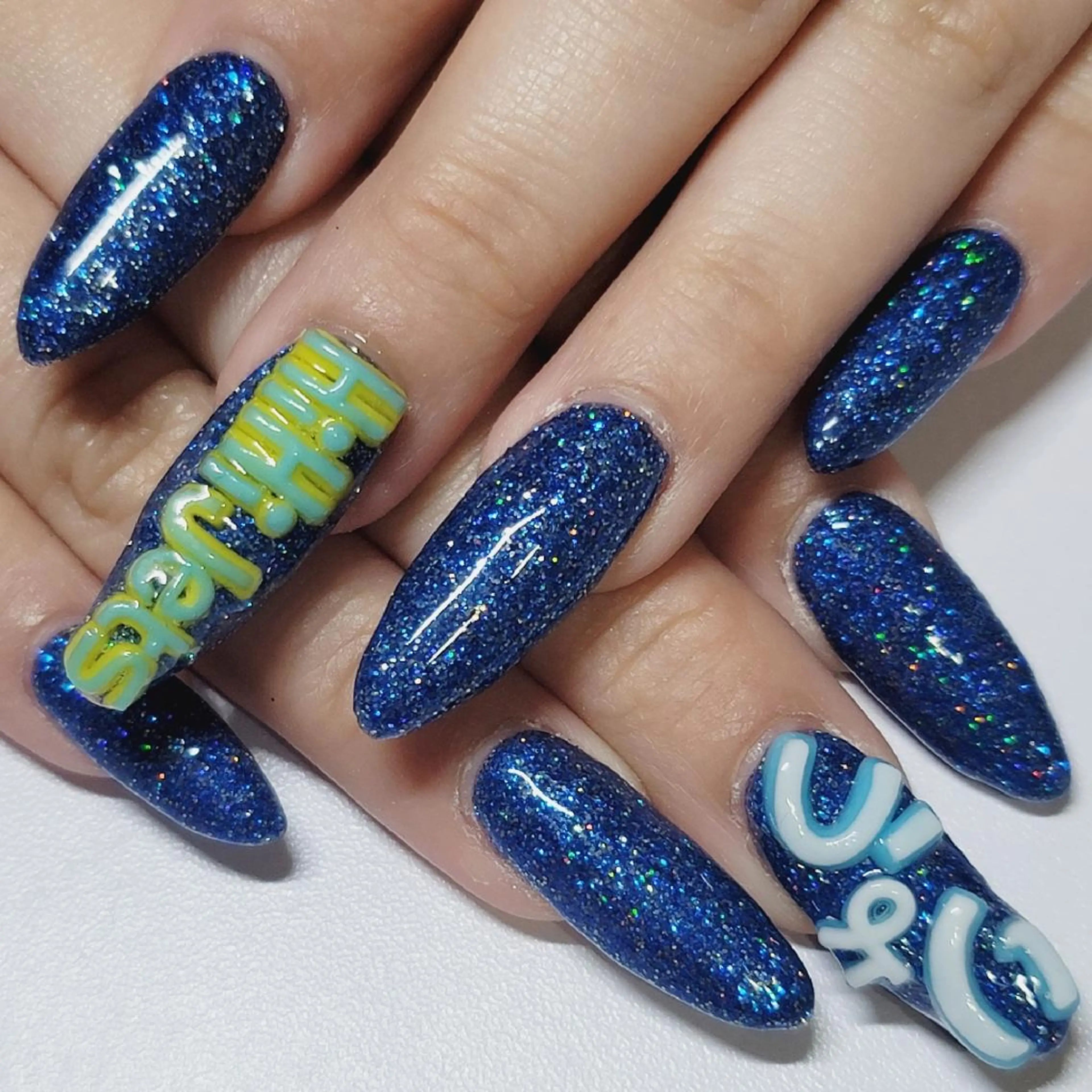 ネイル アートネイル ブルー ラメ(グリッター) ワンカラーネイル ハンドネイル よしだ ひろきのネイルデザイン