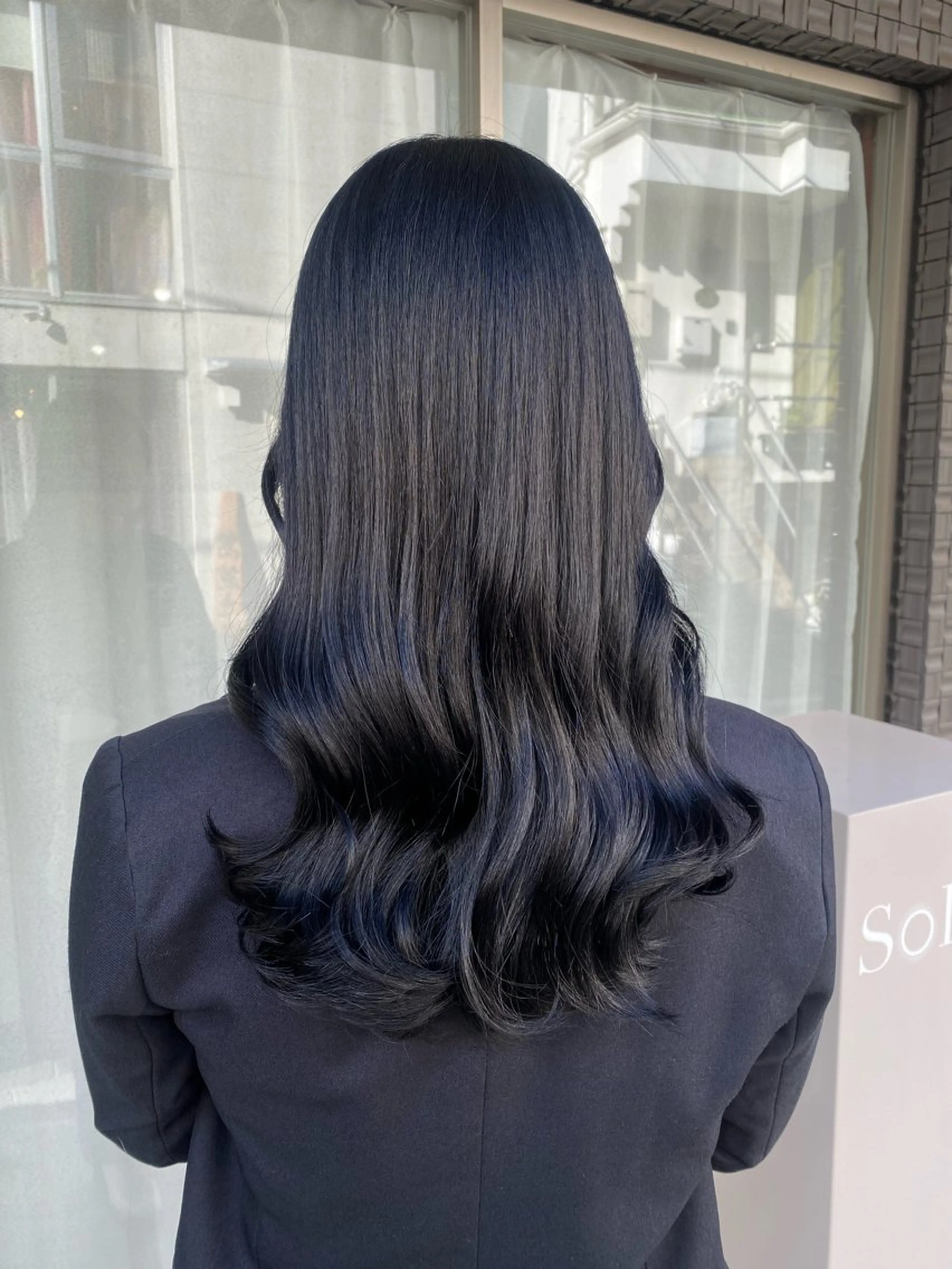 セミロング カラー 黒髪 ブルーカラー ブルーブラック カット ヘアカラー トリートメント グレージュ/透明感/ 韓国ヘア/RISAのヘアスタイル