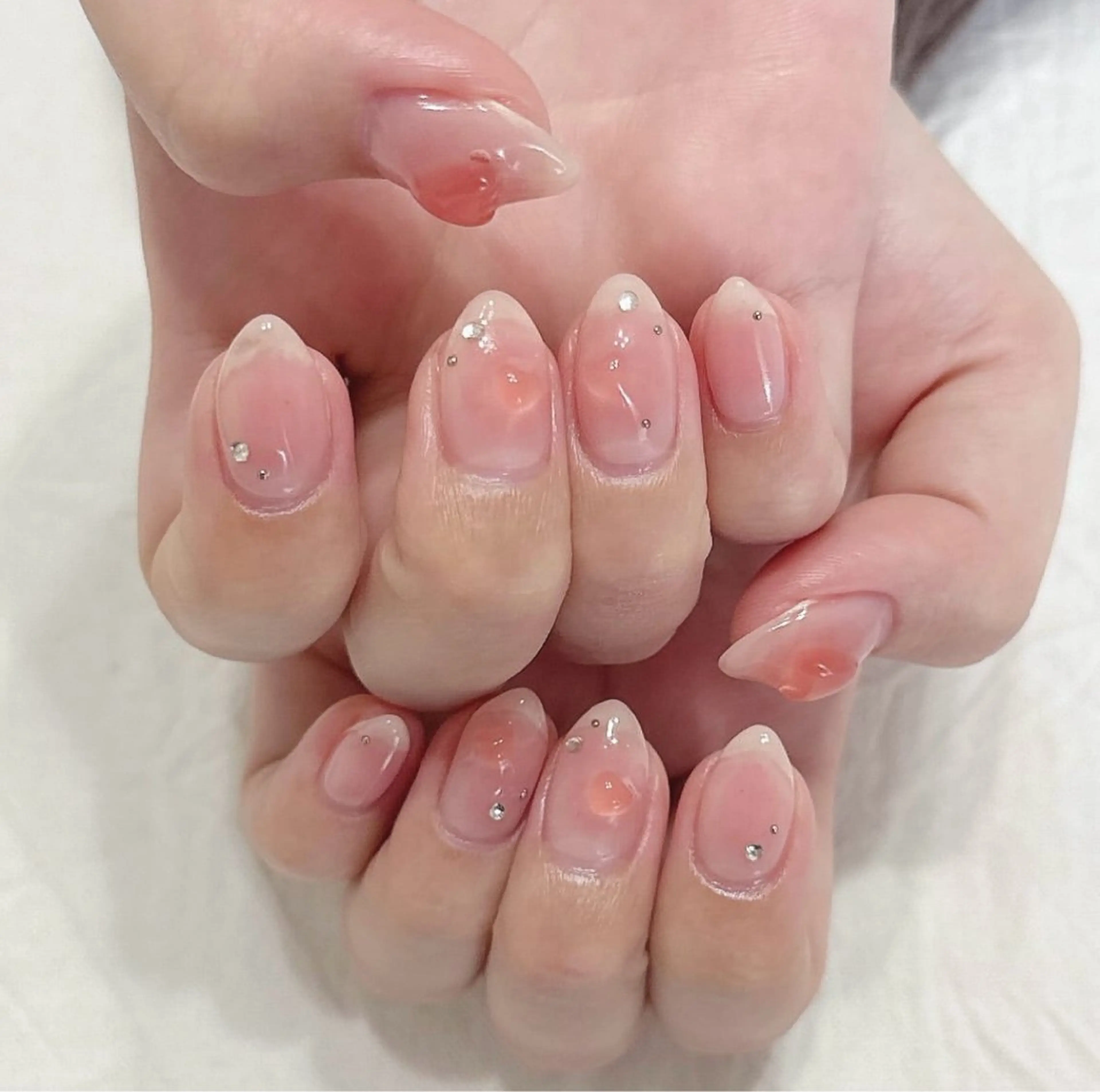 ネイル チークネイル ハート ピンク UVネイル ハンドネイル peaberry nailのネイルデザイン