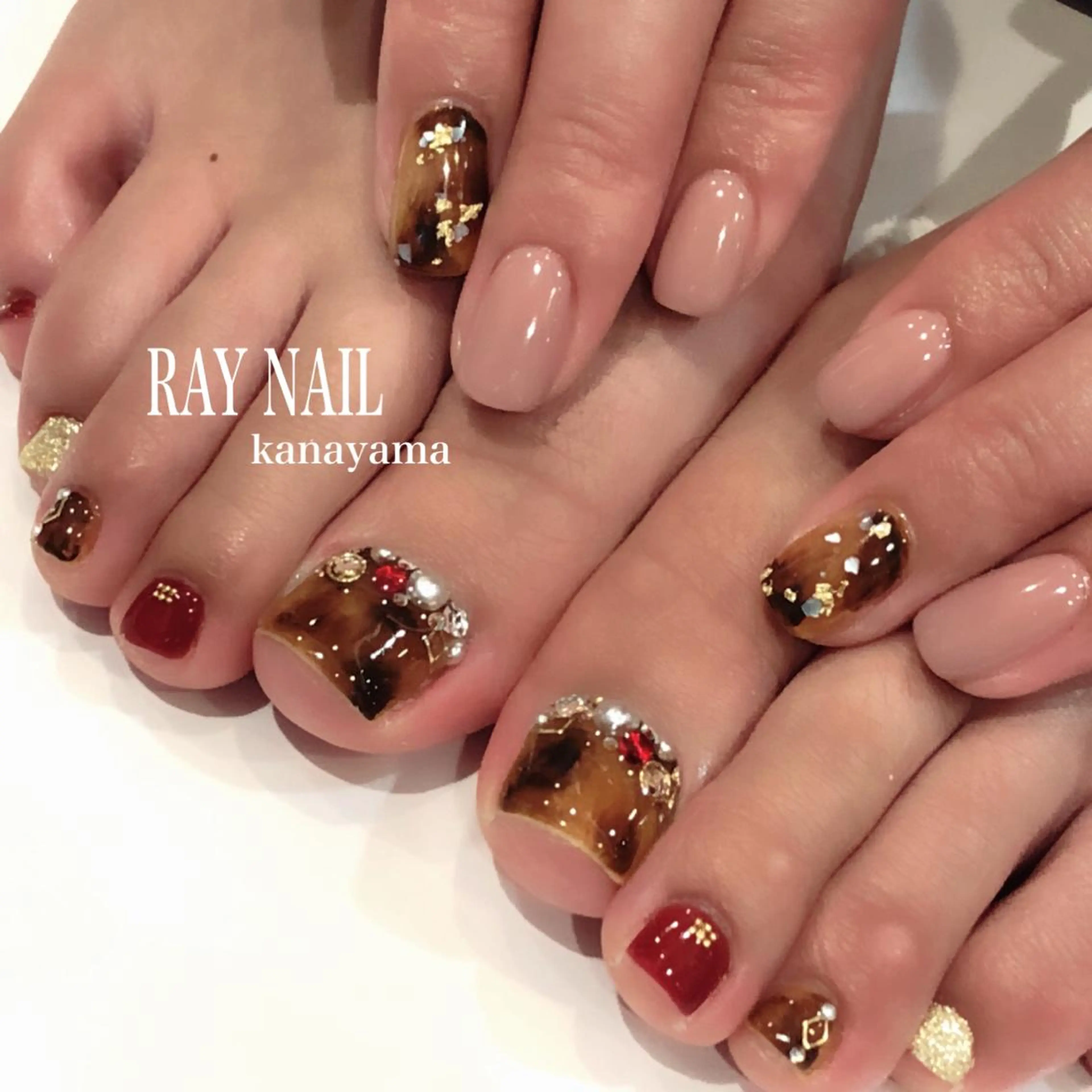 ネイル べっ甲ネイル フットネイル おそろいネイル Arowa 伊田のネイルデザイン