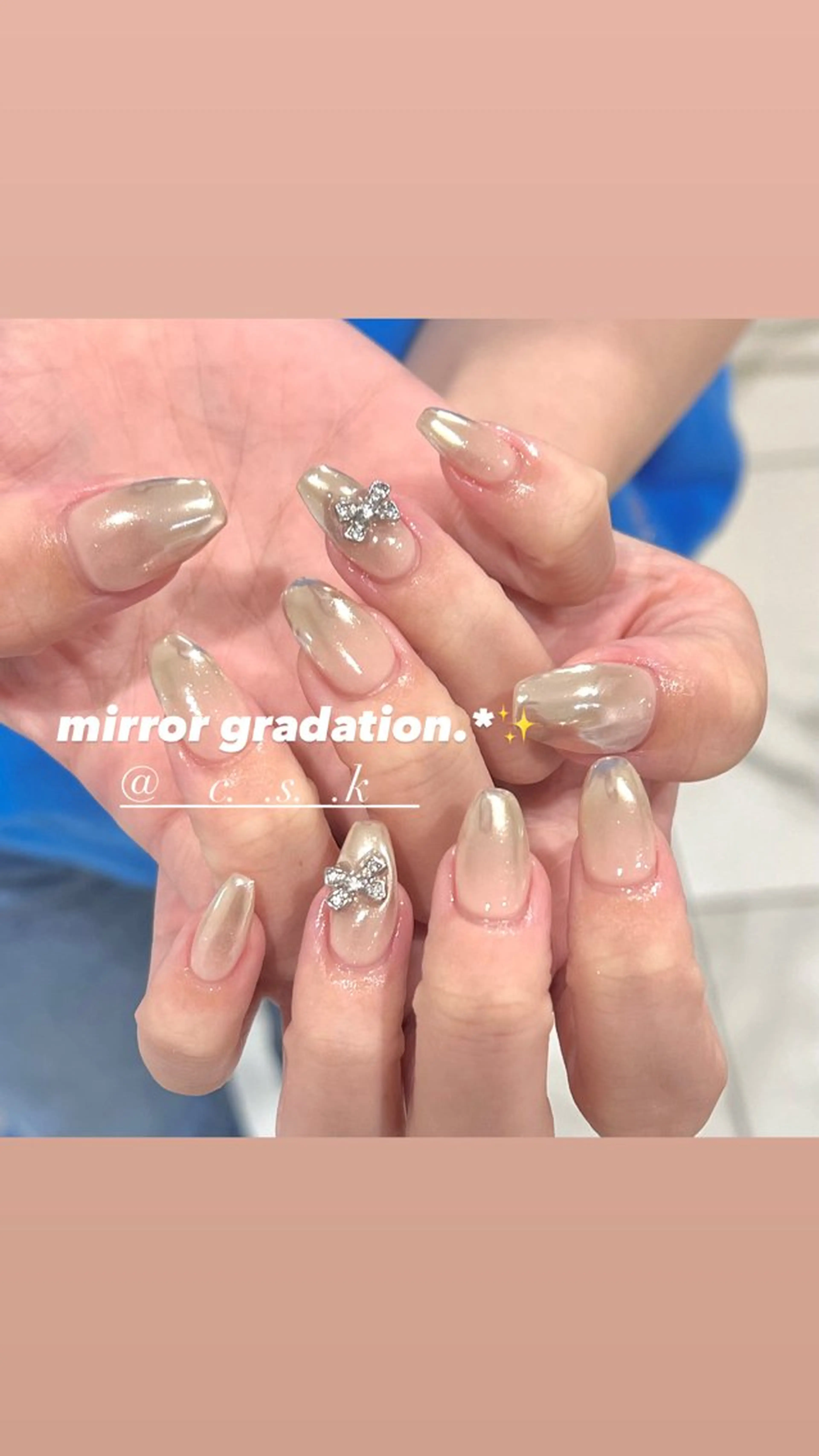 ネイル ミラーネイル シルバー ハンドネイル 🎀チーク/ちゅるん 🫧chisa🎀のネイルデザイン
