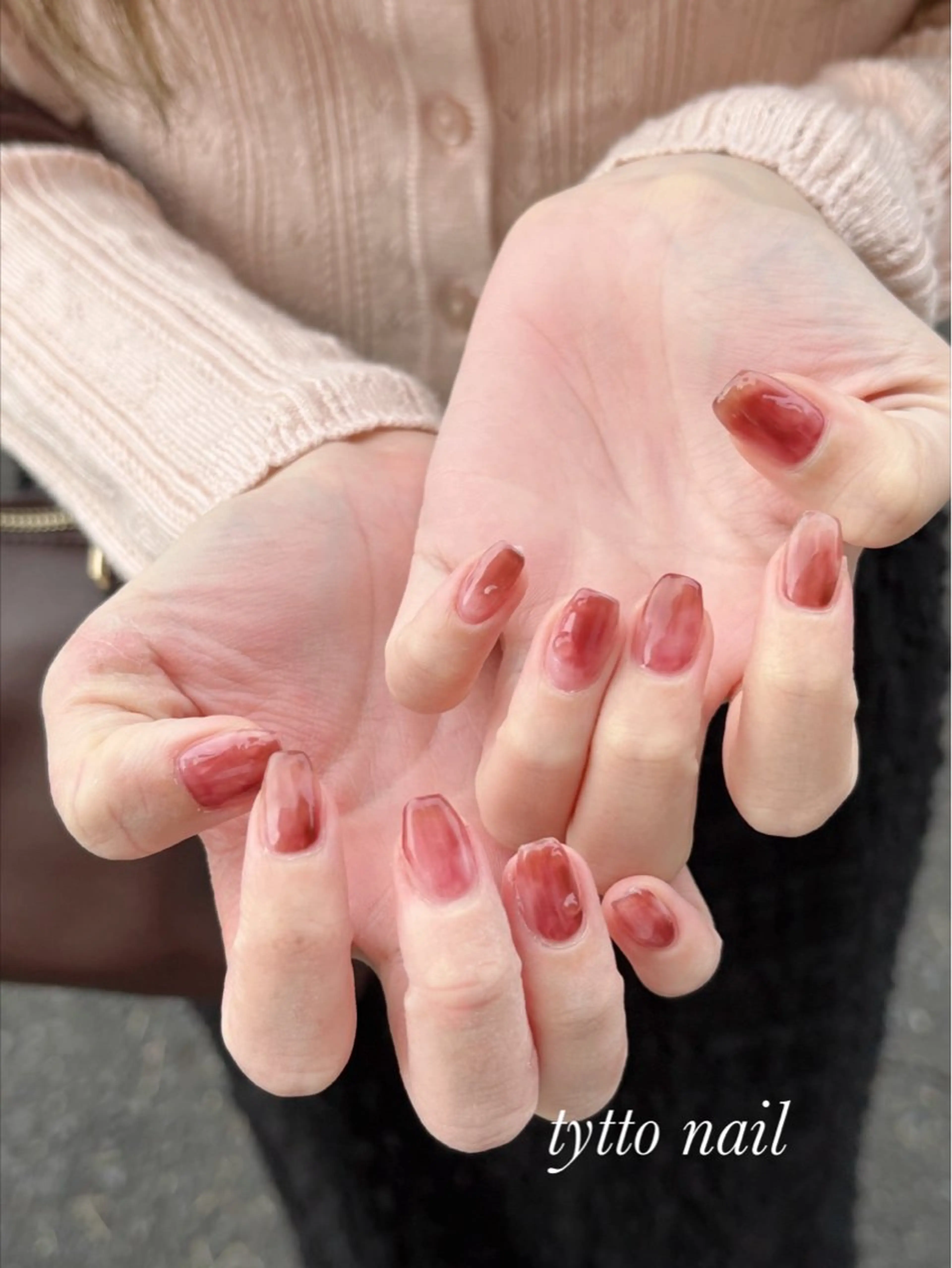 ネイル ボルドー ブラウン 韓国ネイル ニュアンスネイル オフィスネイル ハンドネイル tytto nail ❤︎‪‪eri‪‪のネイルデザイン