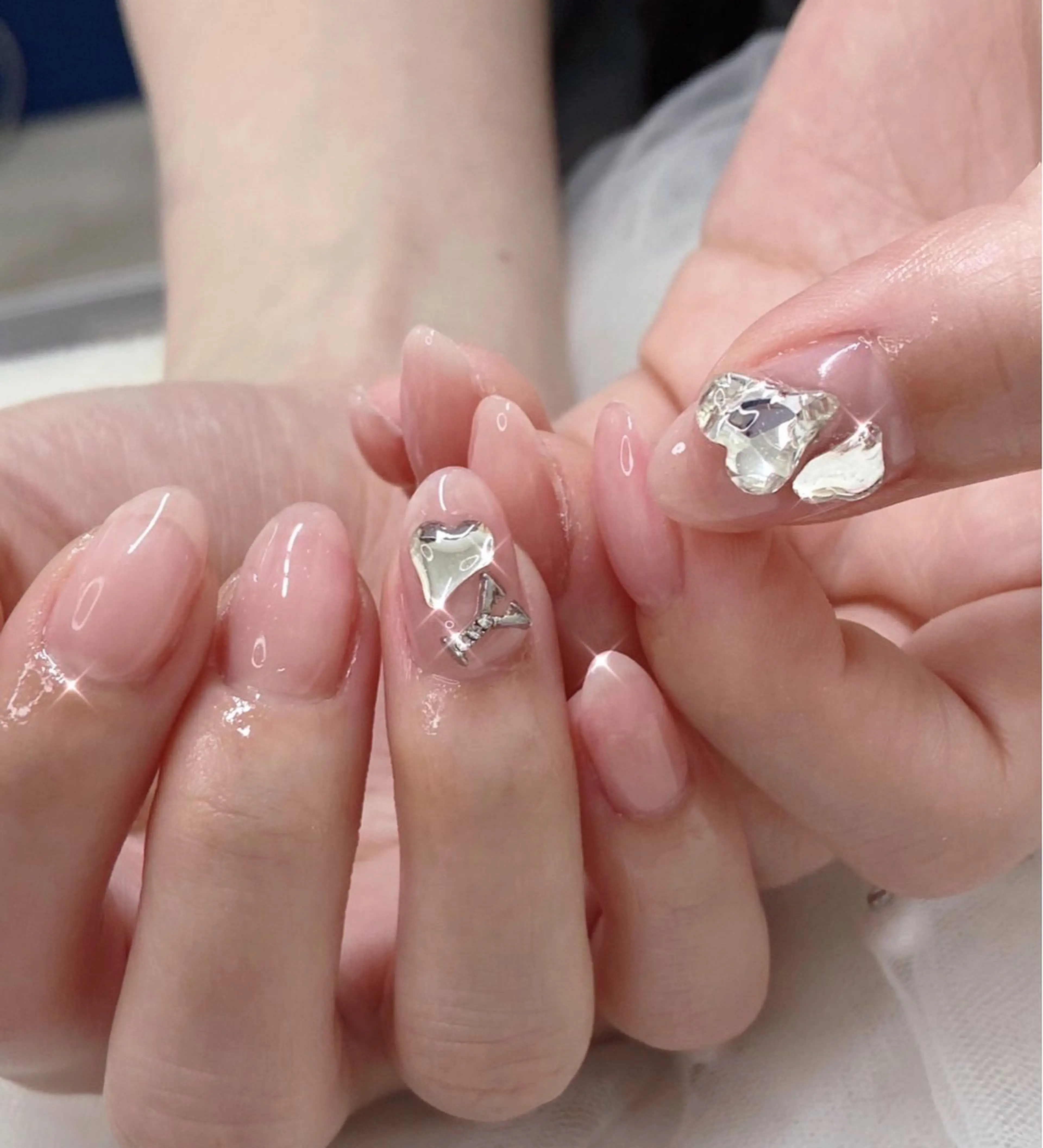 ネイル フットネイル フレンチネイル ジェルネイル ガラスフレンチ ハート 大門浜松町 ネイルのネイルデザイン