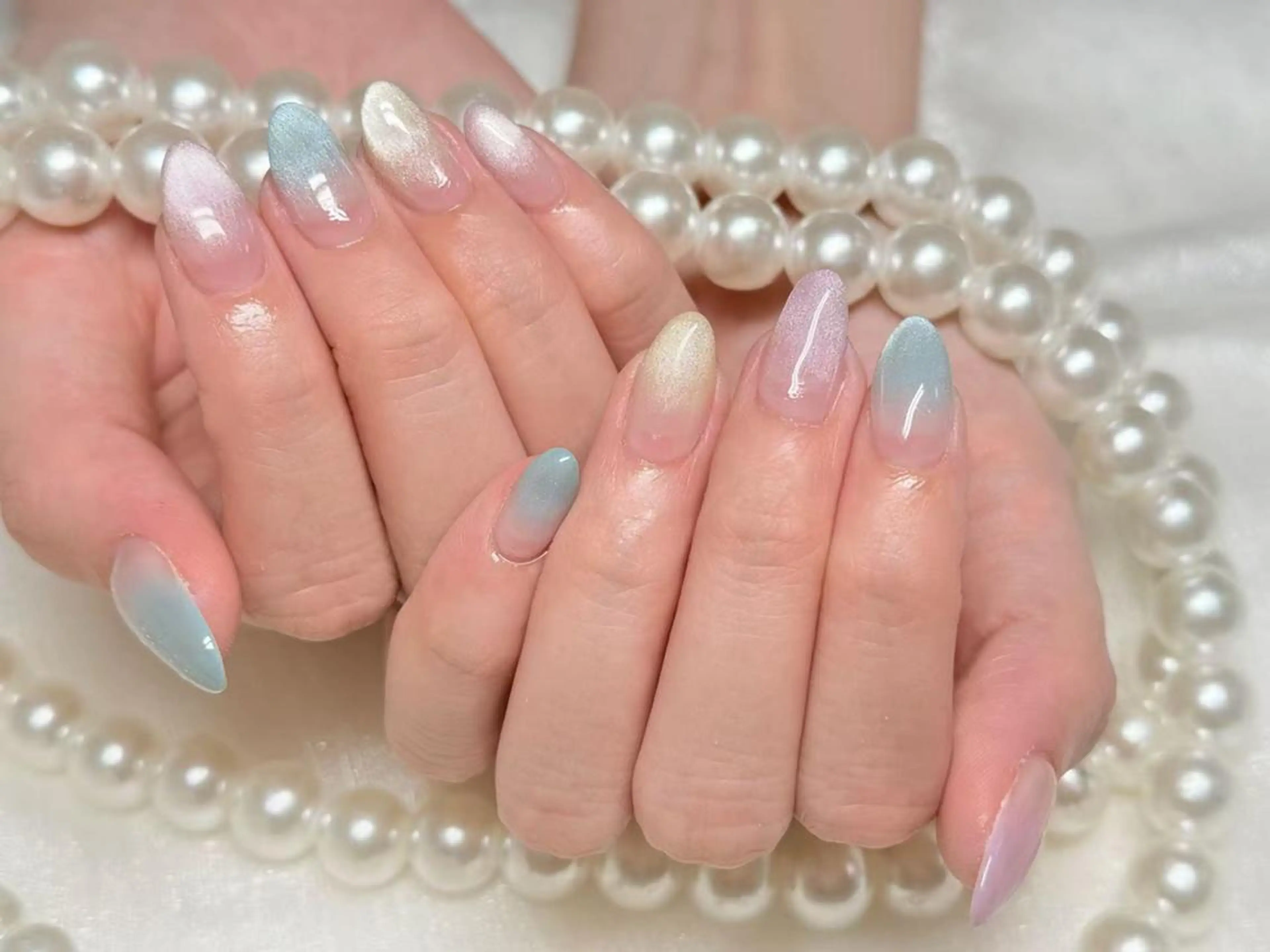 ネイル アートネイル クリアネイル 成人式 長さ出し フラッシュネイル ハンドネイル Ru na🍳のネイルデザイン