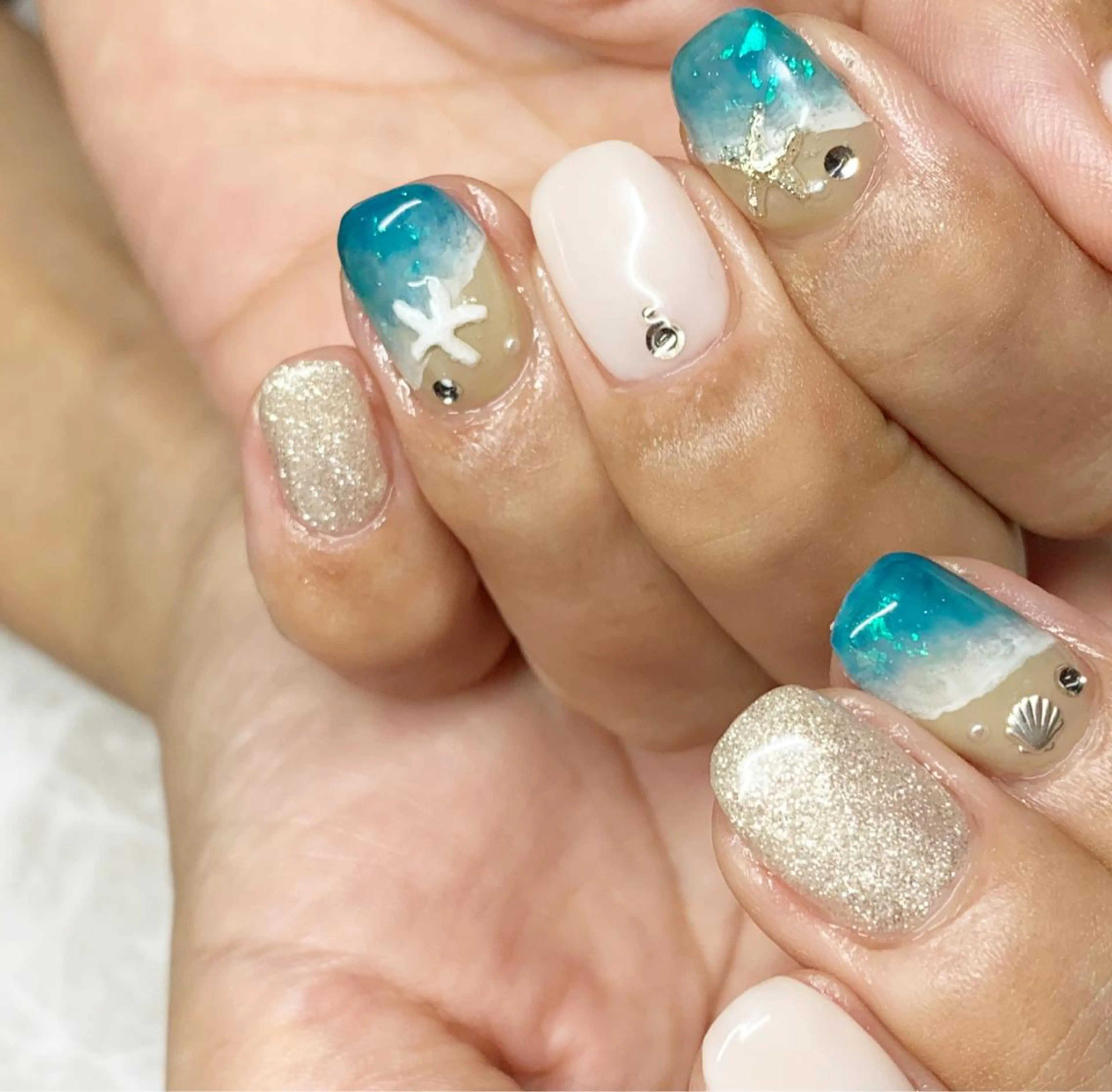 ネイル アートネイル ブルー ジェルネイル パラジェル シンプルネイル Nail salon Ramo所属・松田 祥子のネイルデザイン