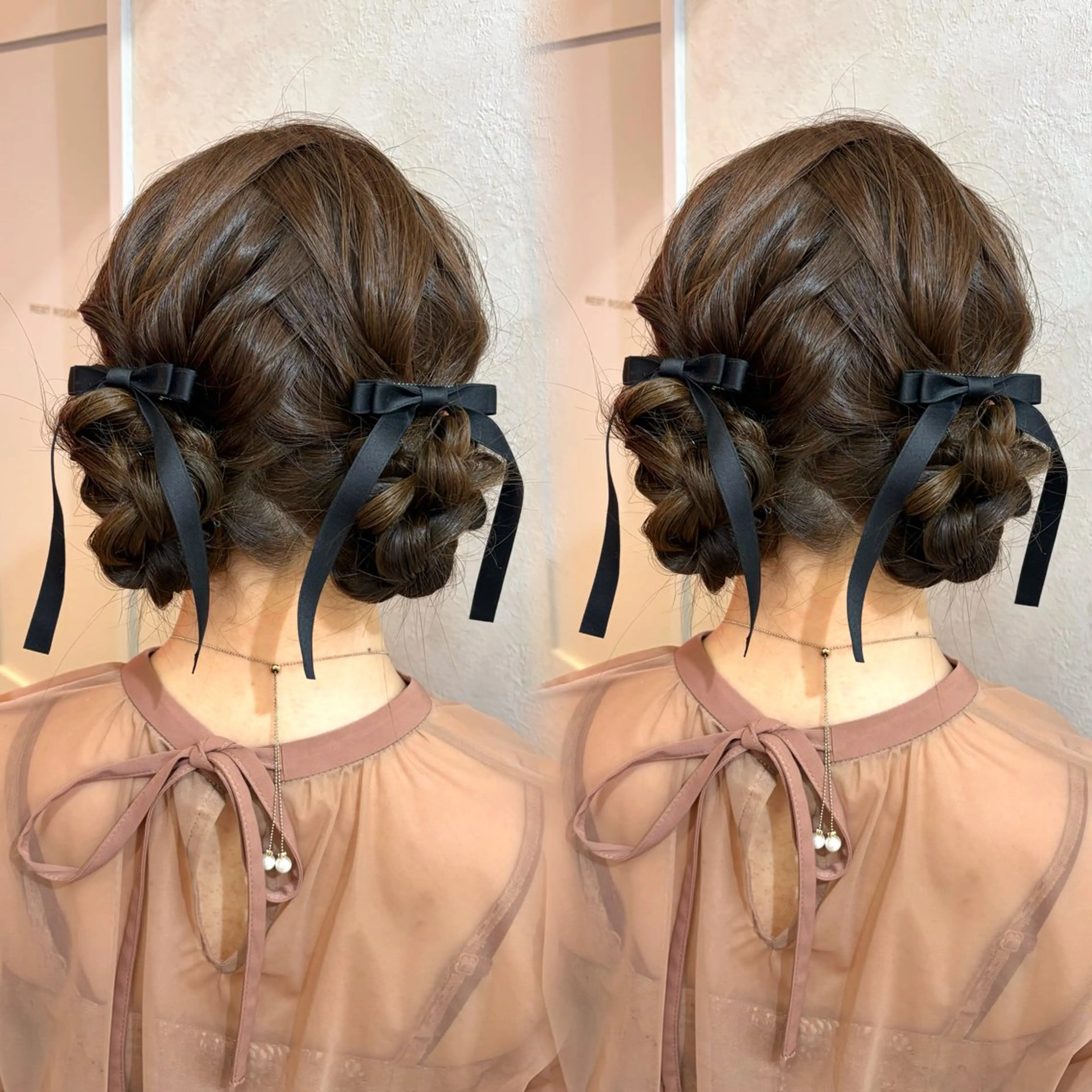 ロング ヘアアレンジ お団子ヘア シールエクステ チョコレートブラウン 韓国風カラー ピンクブラウン ヘアセット Rio🎀透明感 カラー♡顔周り♡のヘアスタイル