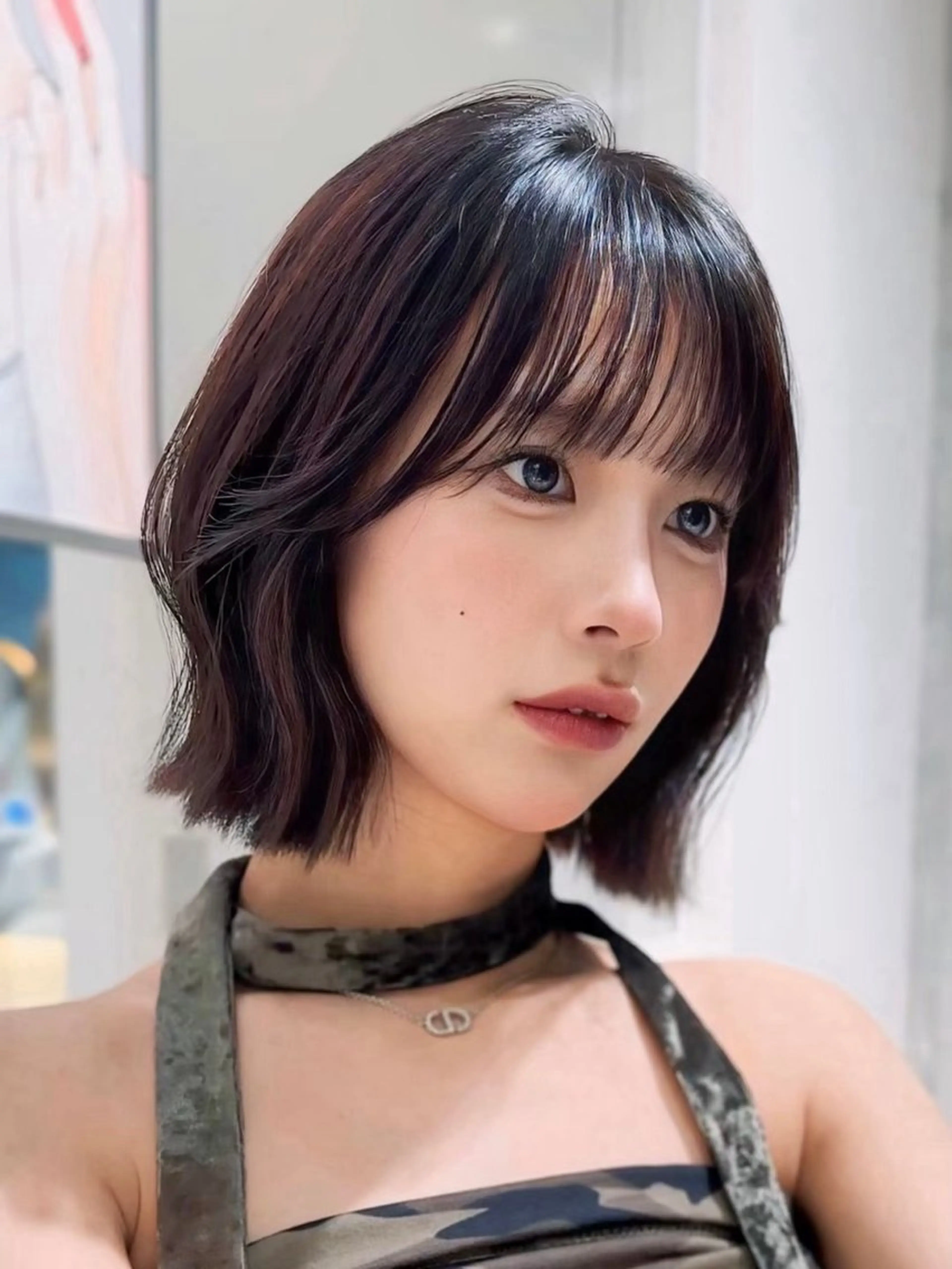 ミディアム カット ヘアカラー 縮毛矯正 トリートメント けいし🐬ボブ 美髪縮毛矯正のヘアスタイル