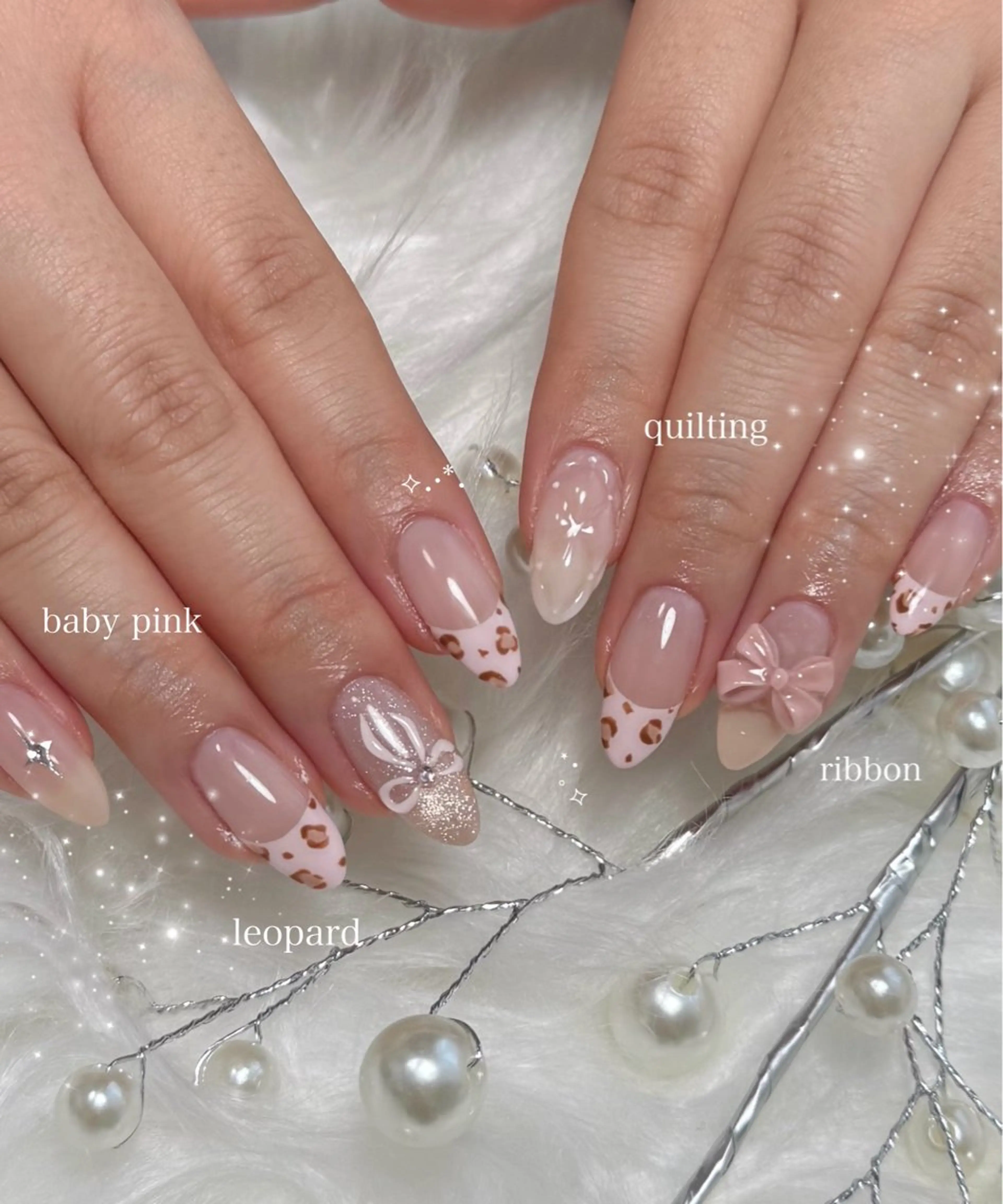 ネイル アニマル柄 持ち込み ピンク リボン nail salon CAREY 🎀のネイルデザイン