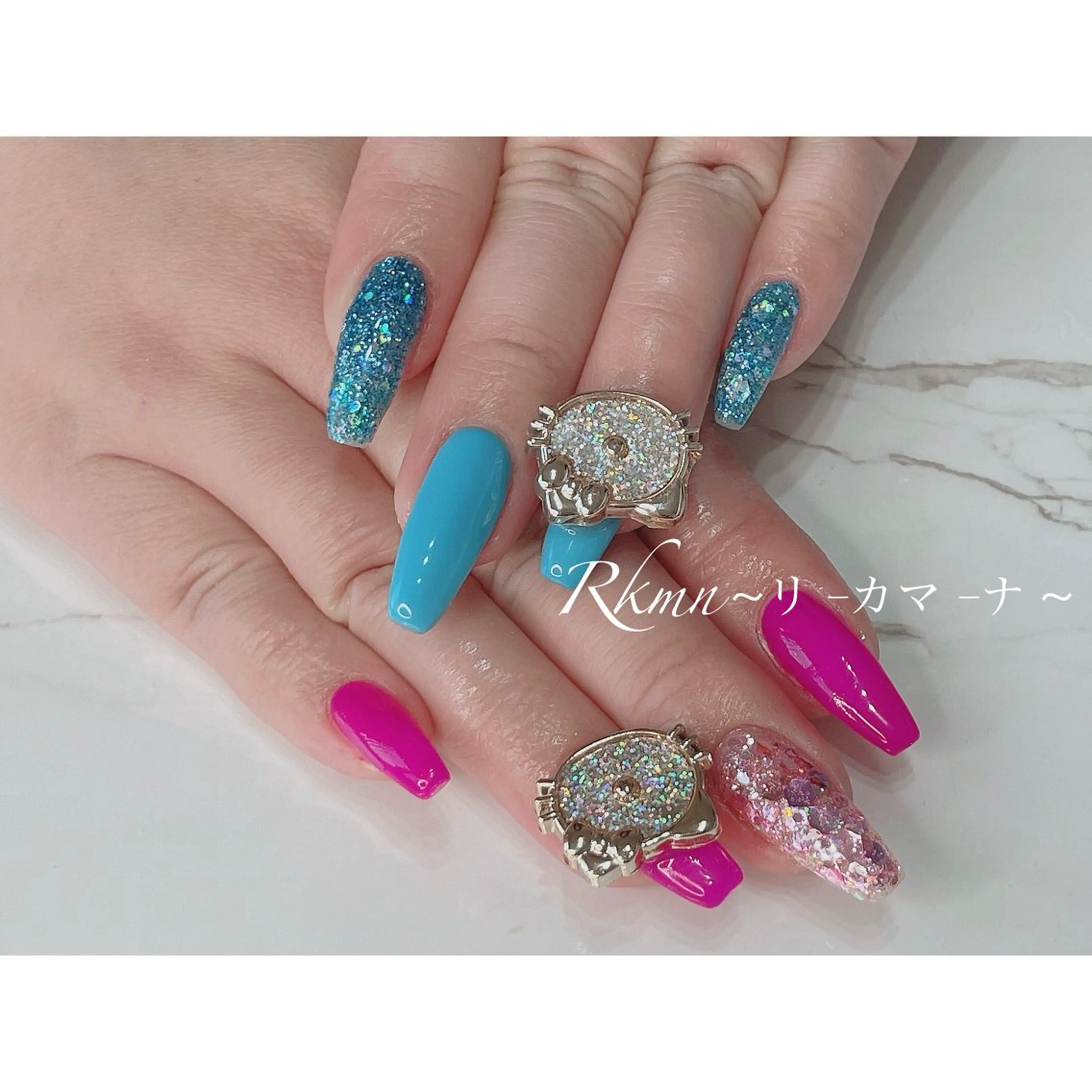 ネイル アートネイル ブルー 持ち込み ピンク 春ネイル ハンドネイル フットネイル ハンドケア Rkmn ~リ-カマ-ナ~のネイルデザイン