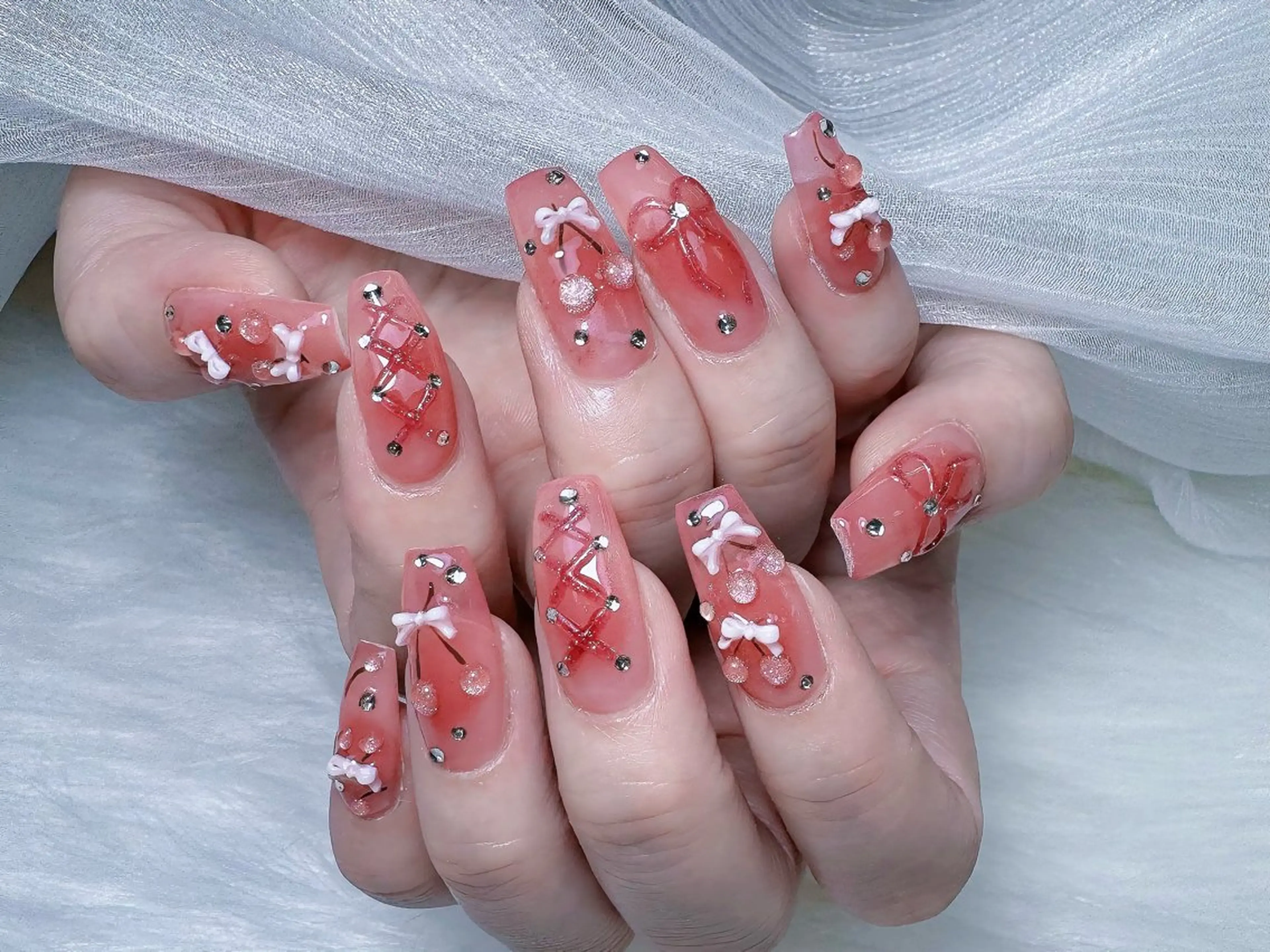 ネイル ハート 韓国ネイル スカルプネイル 夏ネイル ワンホンネイル ハンドネイル Melody Nail所属・Melody  3D/スカルプ専門店のネイルデザイン